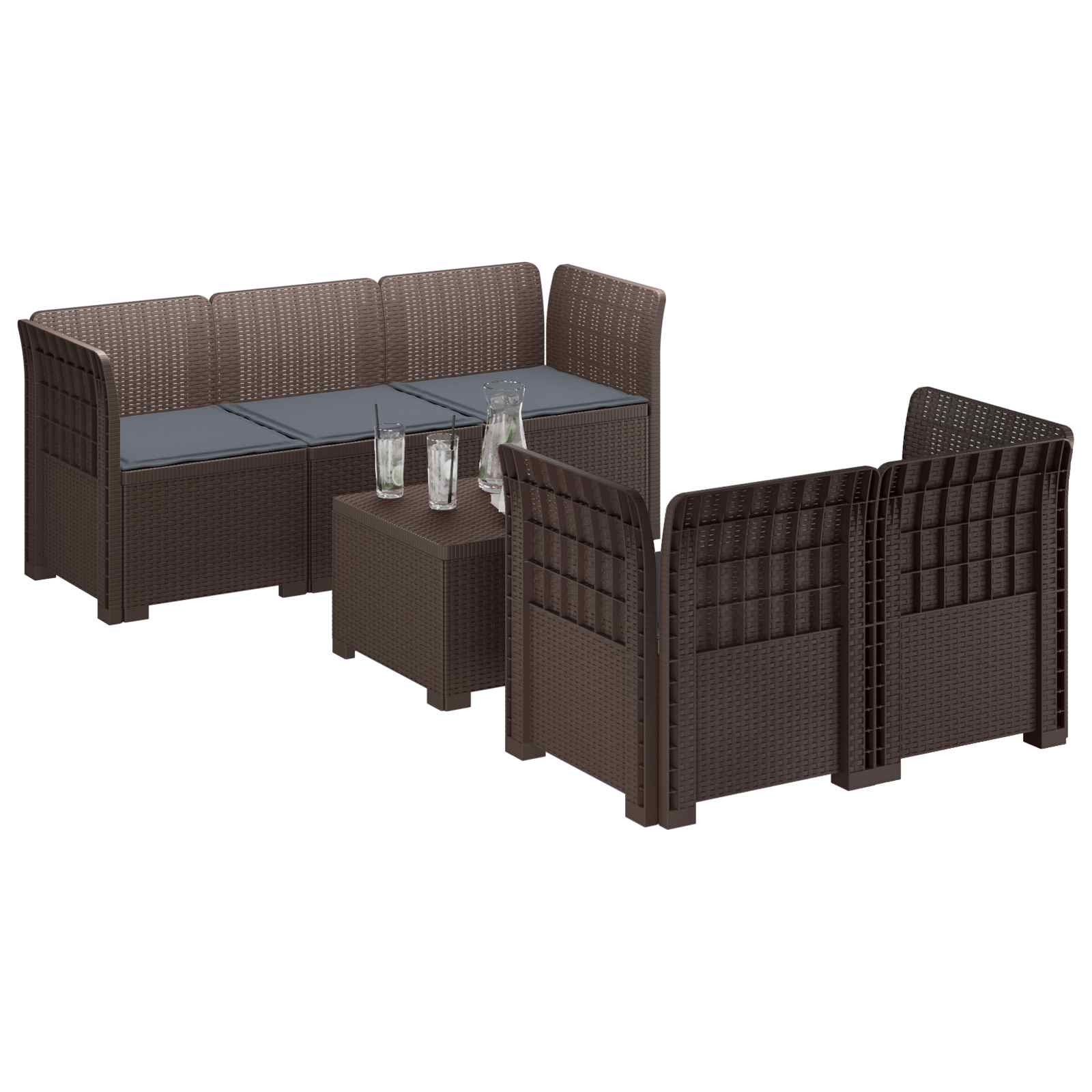 vidaXL 5-osobowa sofa ogrodowa z poduszkami w stylu rattanowym PP
