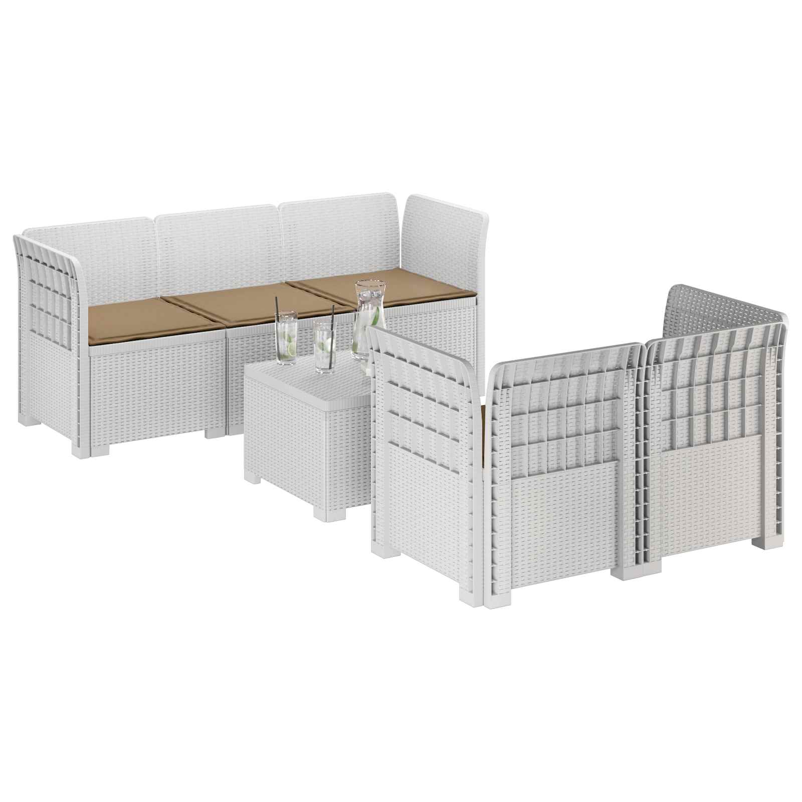 vidaXL 5-osobowa sofa ogrodowa z poduszkami w stylu rattanowym PP