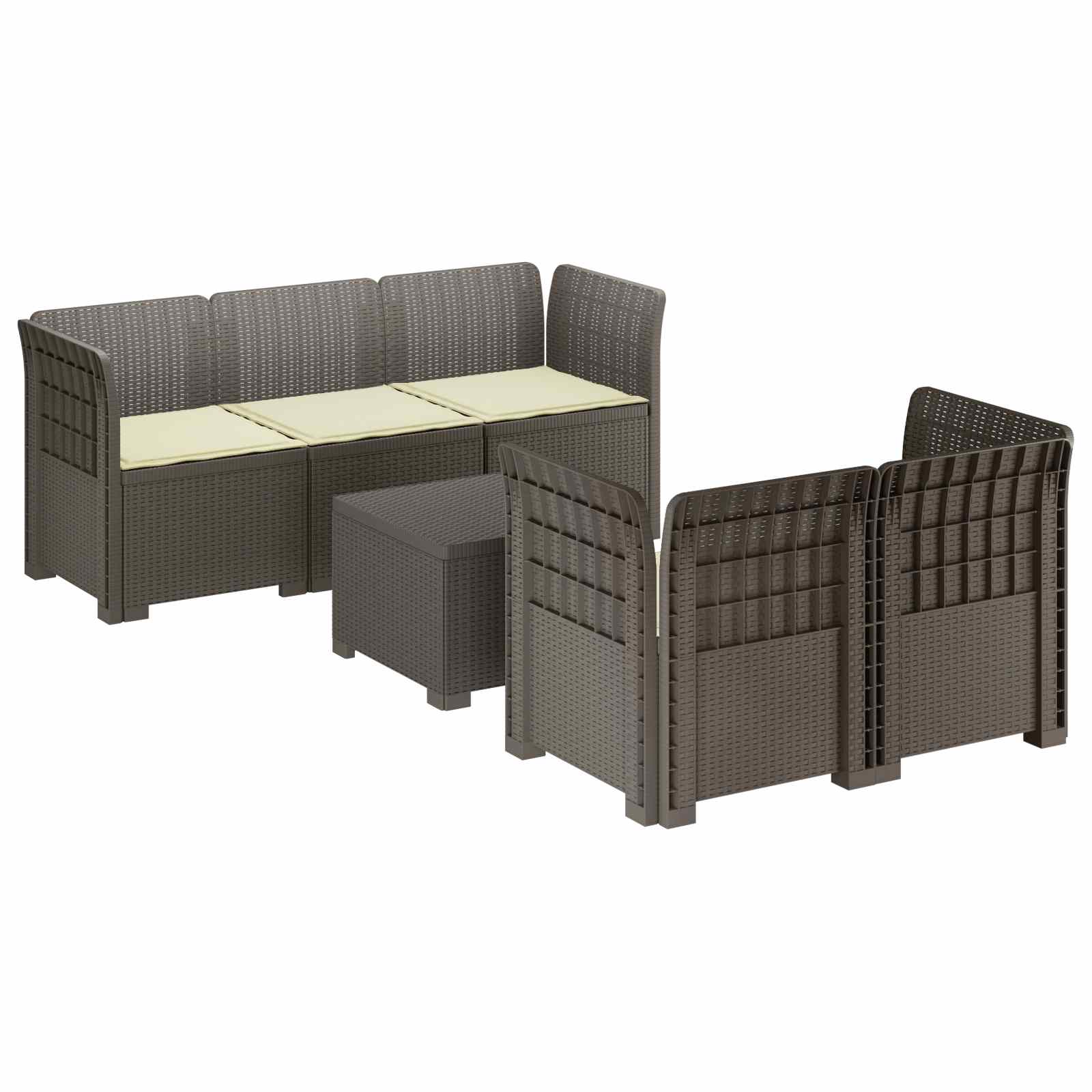 vidaXL 5-osobowa sofa ogrodowa z poduszkami w stylu rattanowym PP