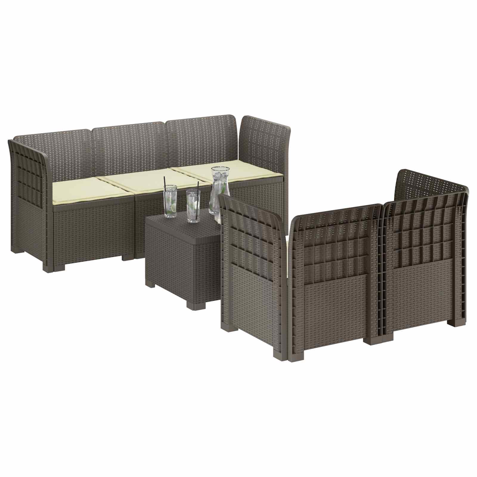 vidaXL 5-osobowa sofa ogrodowa z poduszkami w stylu rattanowym PP