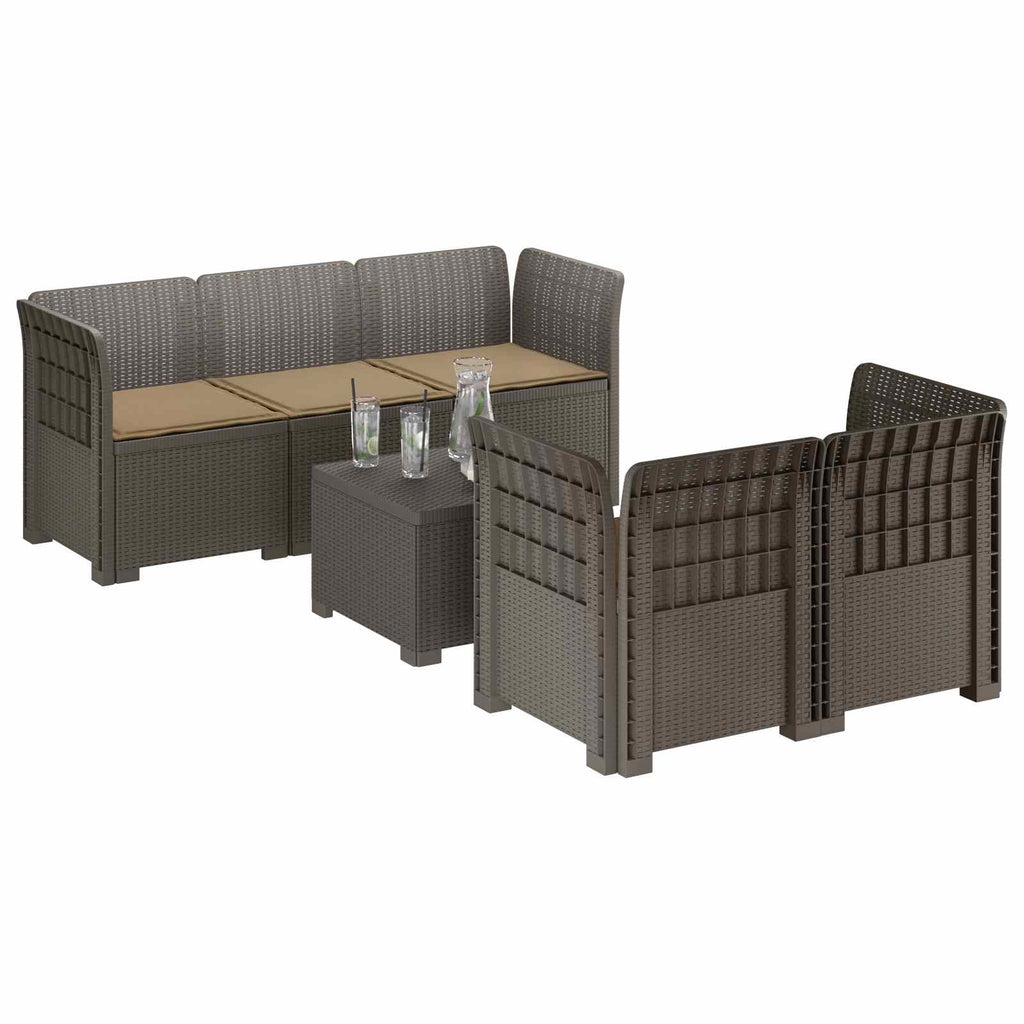 vidaXL 5-osobowa sofa ogrodowa z poduszkami w stylu rattanowym PP