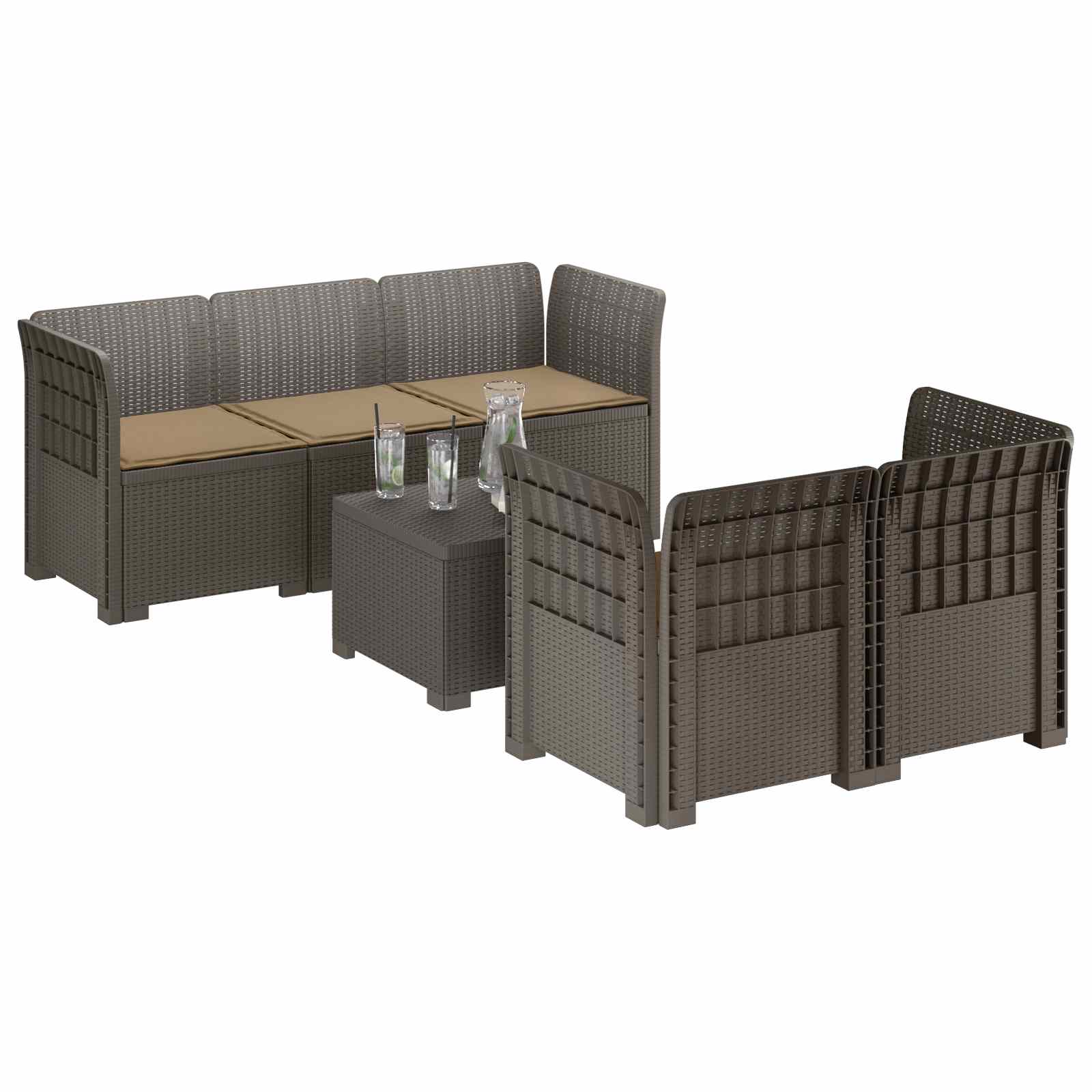 vidaXL 5-osobowa sofa ogrodowa z poduszkami w stylu rattanowym PP
