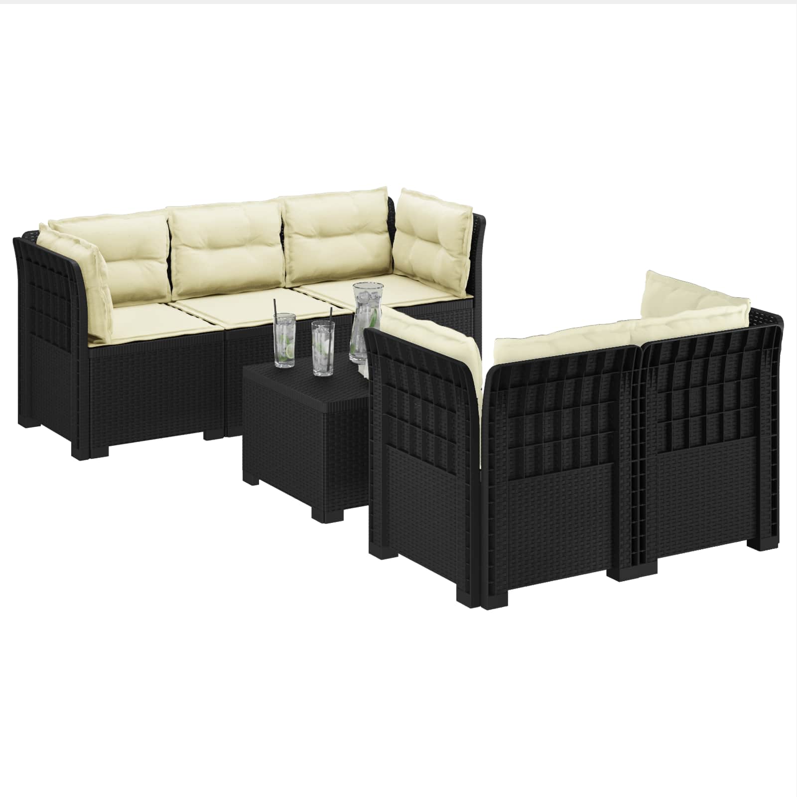vidaXL 5-osobowa sofa ogrodowa z poduszkami w stylu rattanowym PP