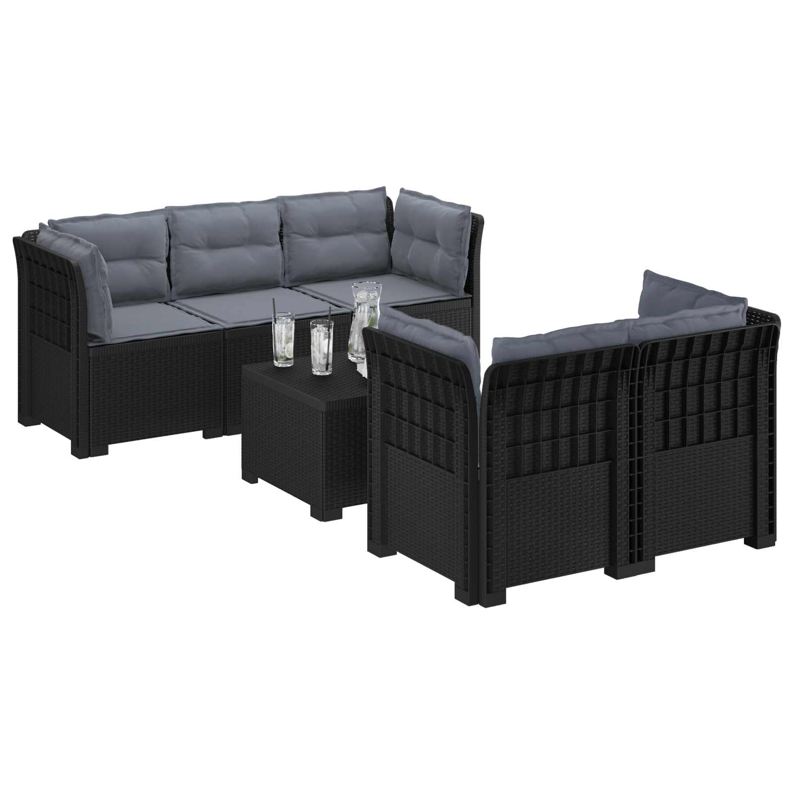 vidaXL 5-osobowa sofa ogrodowa z poduszkami w stylu rattanowym PP