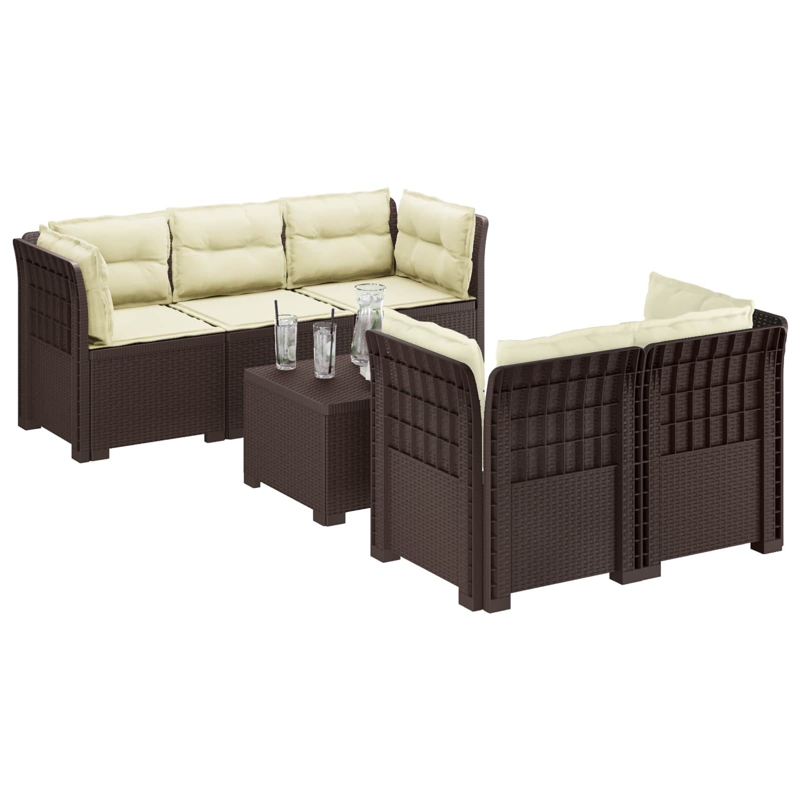 vidaXL 5-osobowa sofa ogrodowa z poduszkami w stylu rattanowym PP