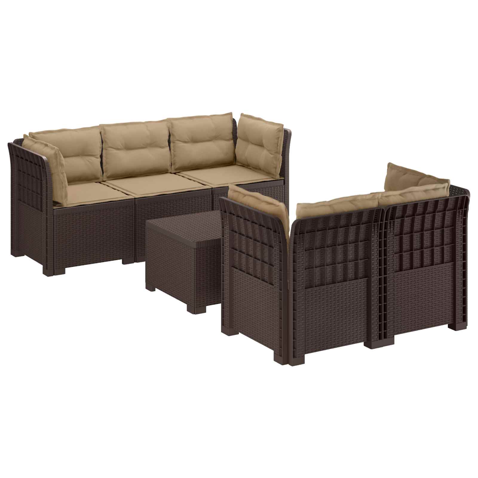 vidaXL 5-osobowa sofa ogrodowa z poduszkami w stylu rattanowym PP