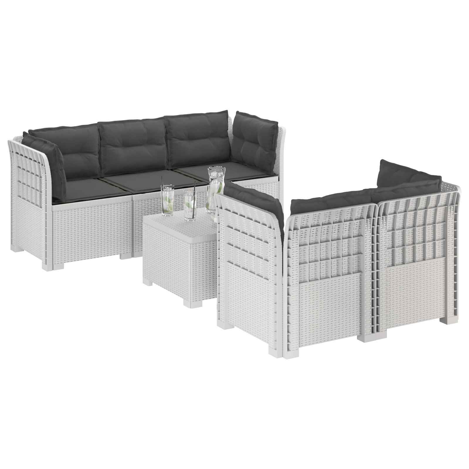 vidaXL 5-osobowa sofa ogrodowa z poduszkami w stylu rattanowym PP