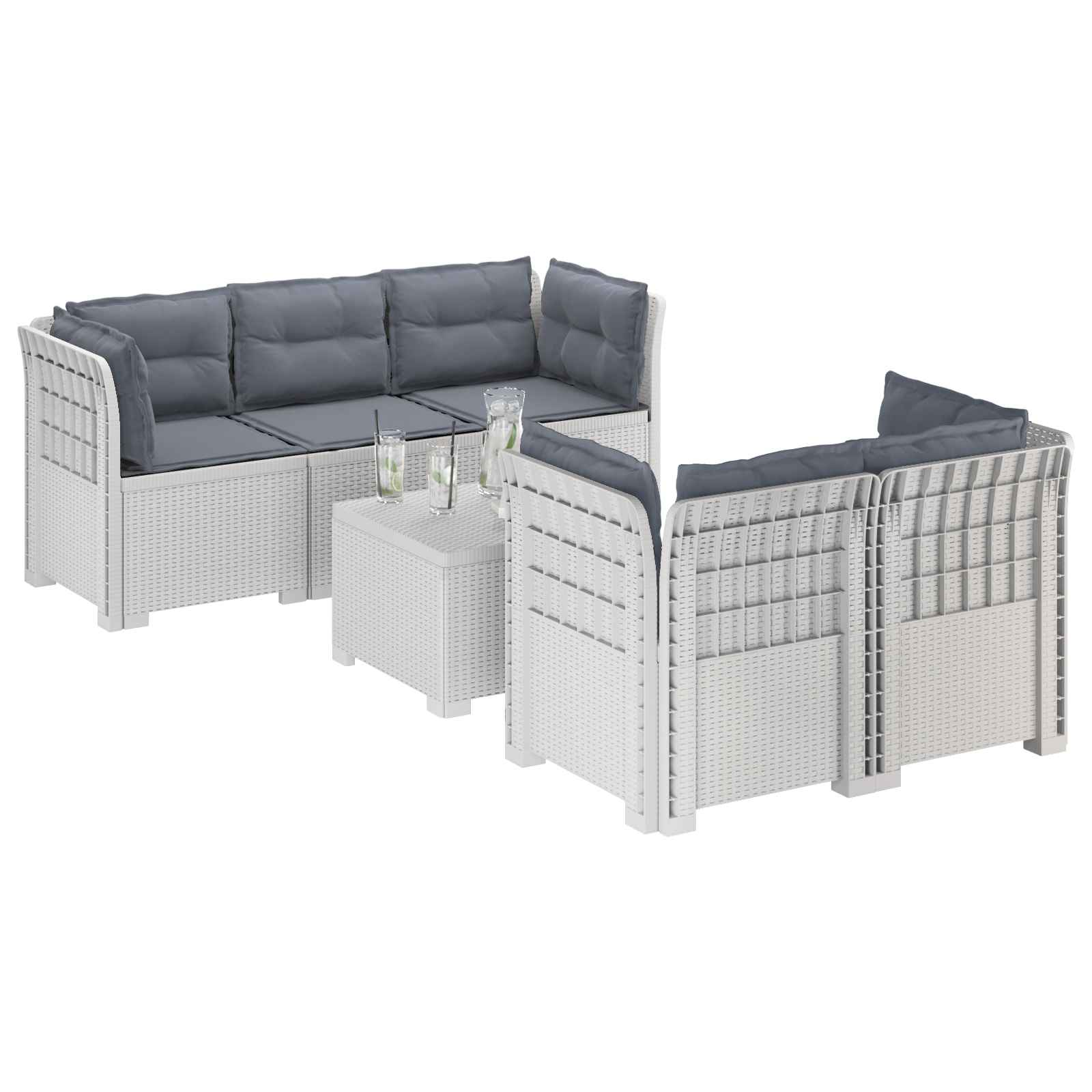 vidaXL 5-osobowa sofa ogrodowa z poduszkami w stylu rattanowym PP