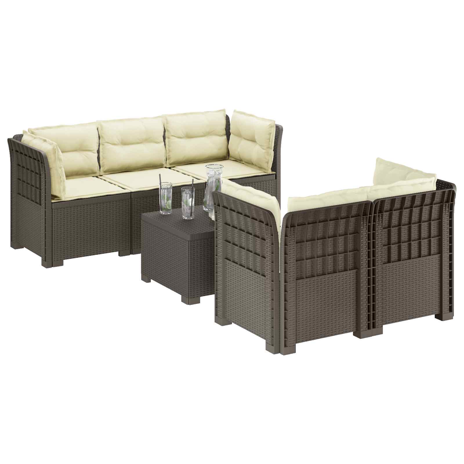 vidaXL 5-osobowa sofa ogrodowa z poduszkami w stylu rattanowym PP