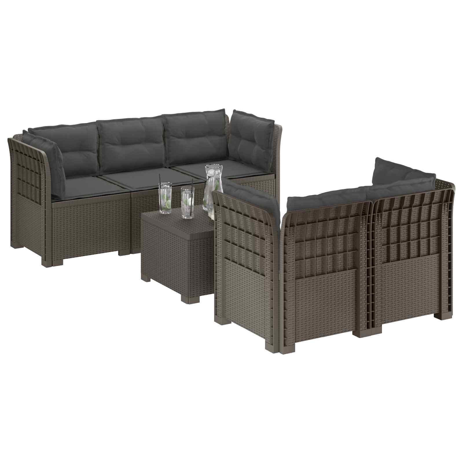 vidaXL 5-osobowa sofa ogrodowa z poduszkami w stylu rattanowym PP