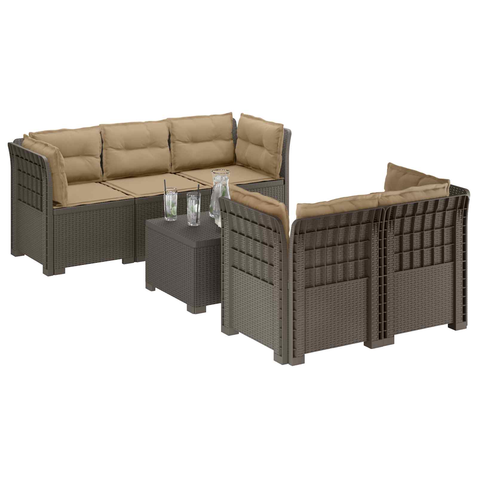 vidaXL 5-osobowa sofa ogrodowa z poduszkami w stylu rattanowym PP