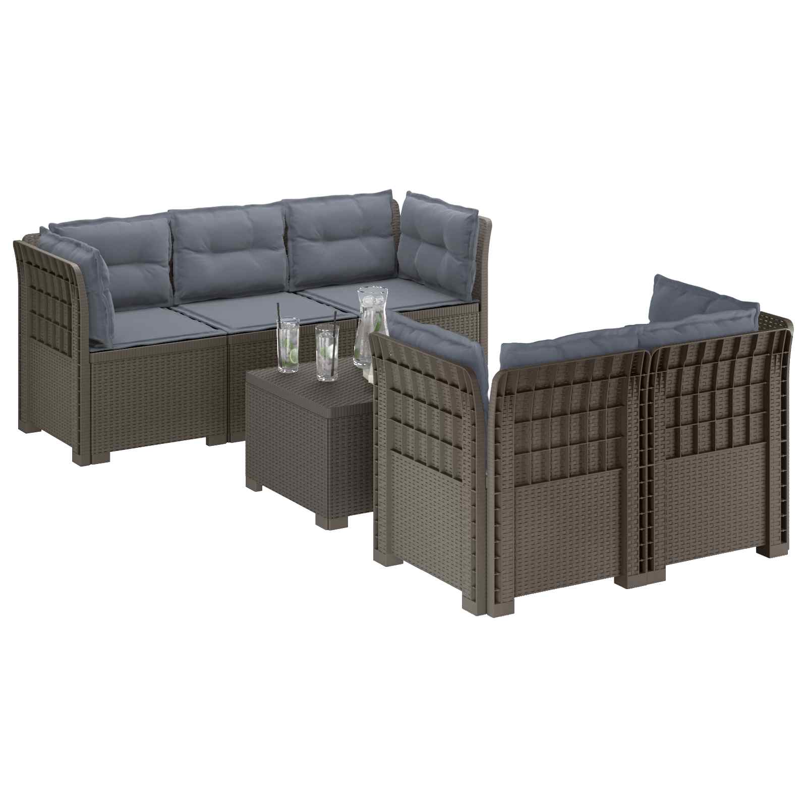 vidaXL 5-osobowa sofa ogrodowa z poduszkami w stylu rattanowym PP