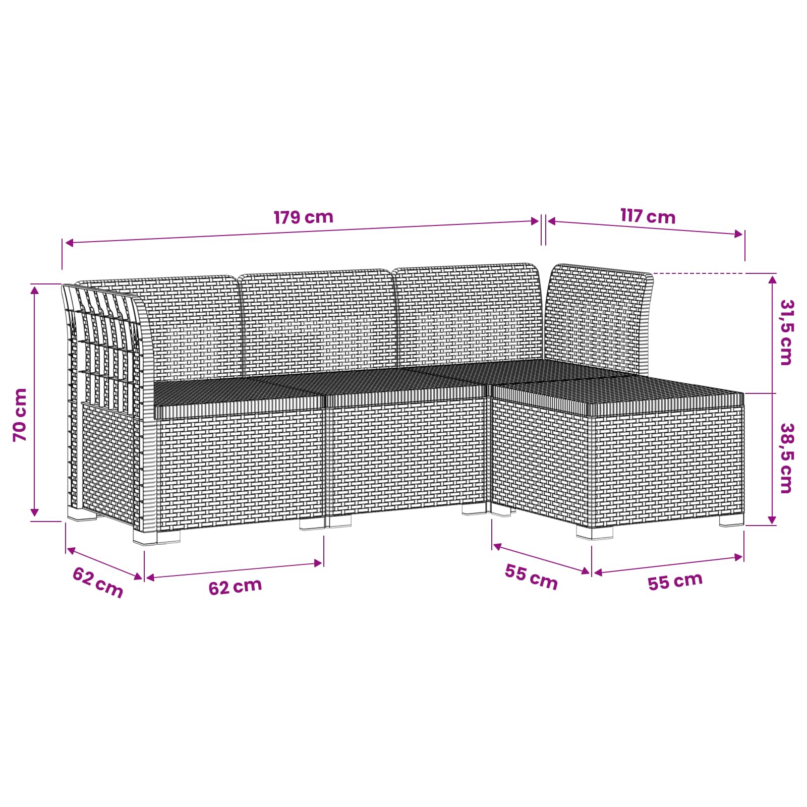vidaXL Sofa ogrodowa dla 4 osób w stylu rattanowym PP brązowy