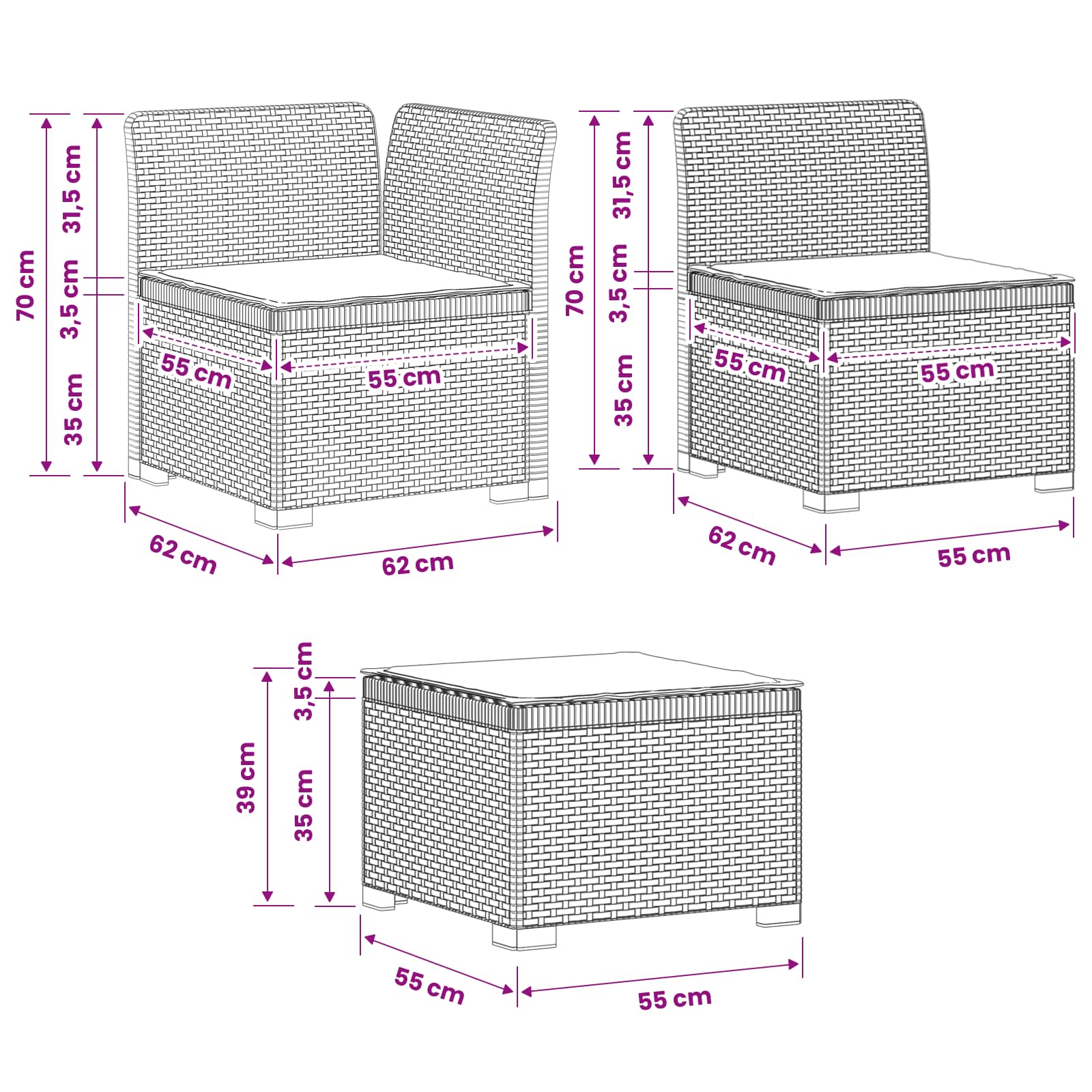 vidaXL Sofa ogrodowa dla 4 osób z poduszkami w stylu rattanowym PP