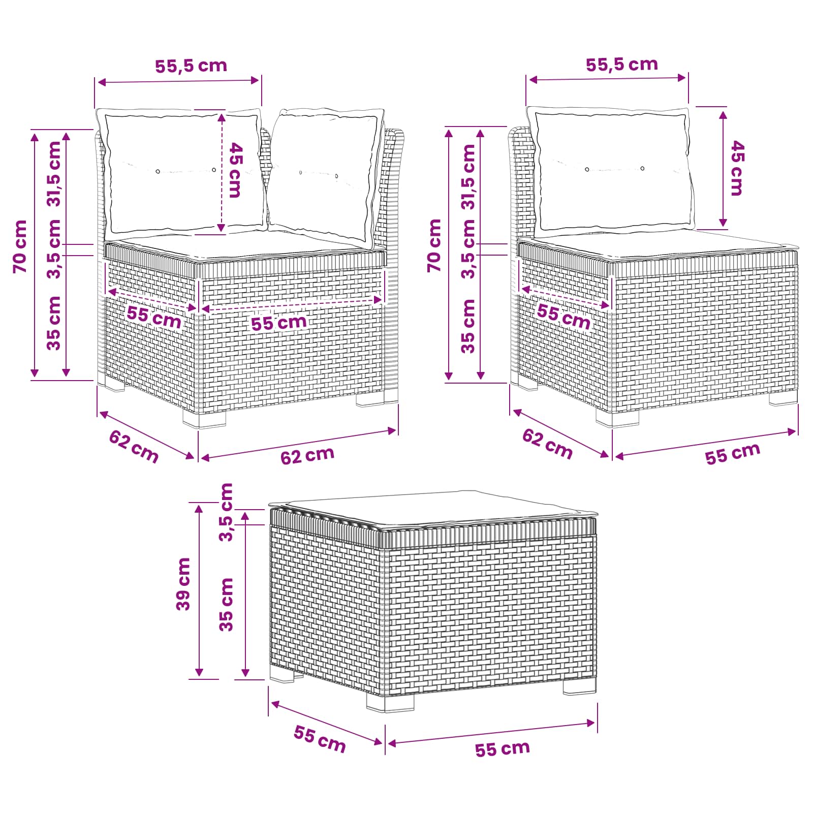 vidaXL Sofa ogrodowa dla 4 osób z poduszkami w stylu rattanowym PP