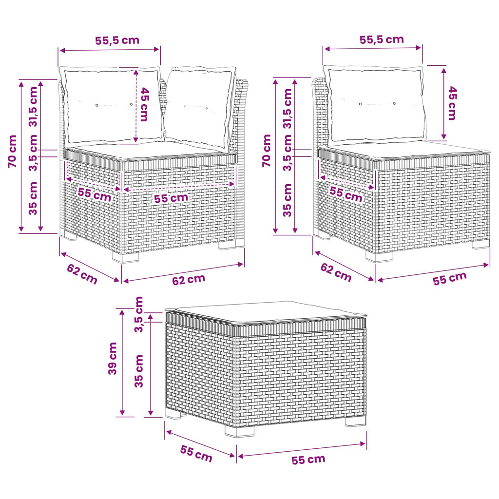 vidaXL Sofa ogrodowa dla 4 osób z poduszkami w stylu rattanowym PP