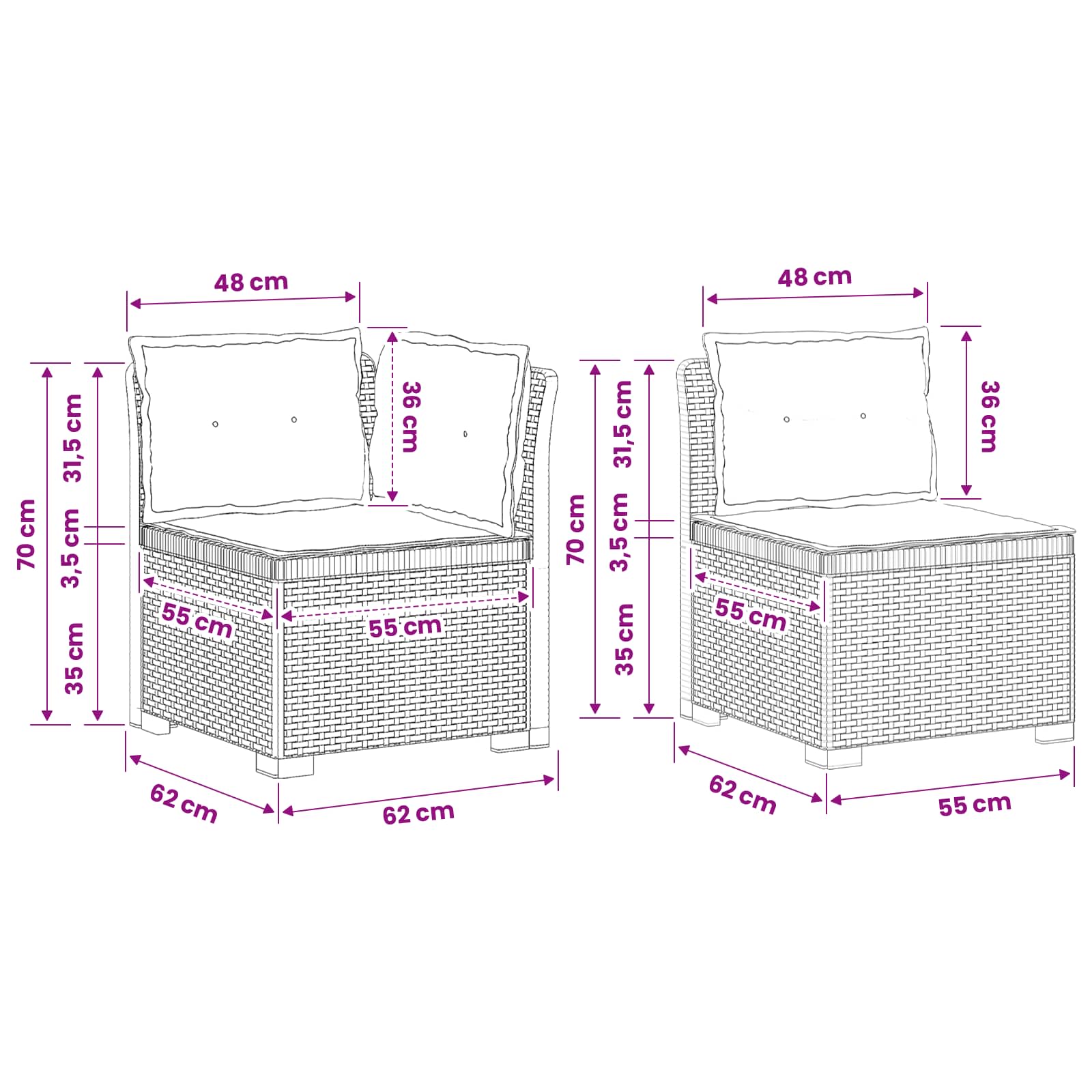 vidaXL Ogród Sofa 4-osobowa z poduszkami Wygląd Rattanu PP antracytowy