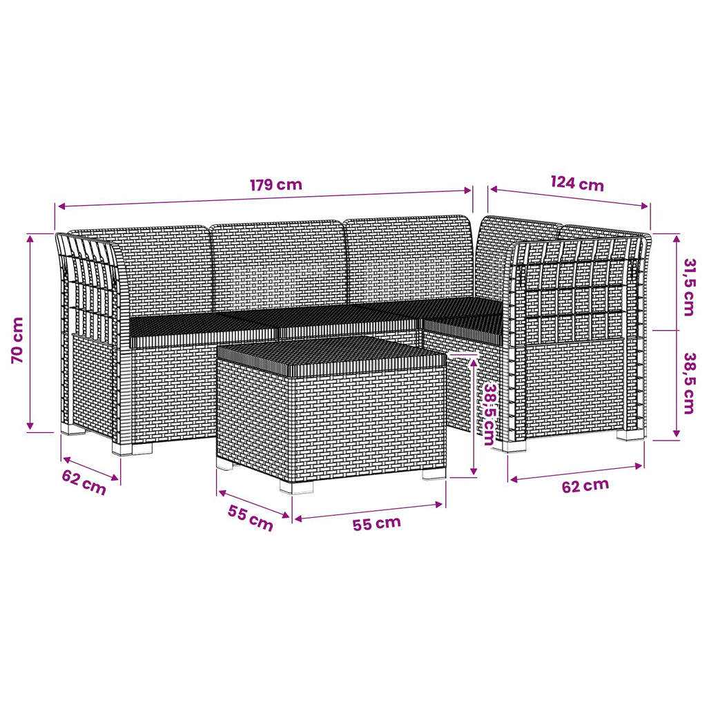 vidaXL Sofa ogrodowa dla 4 osób w stylu rattanowym PP antracytowy