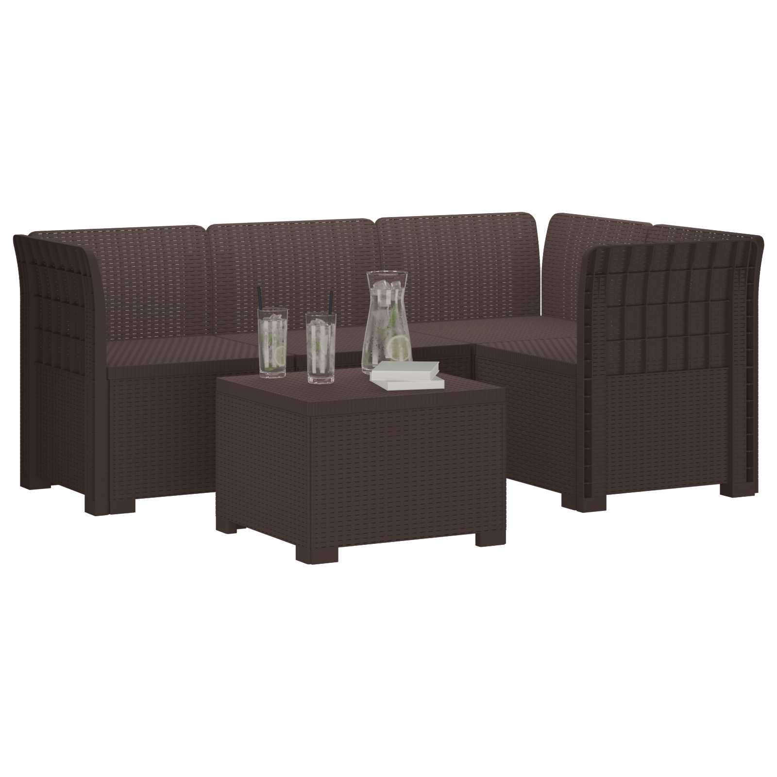 vidaXL Sofa ogrodowa dla 4 osób w stylu rattanowym PP brązowy