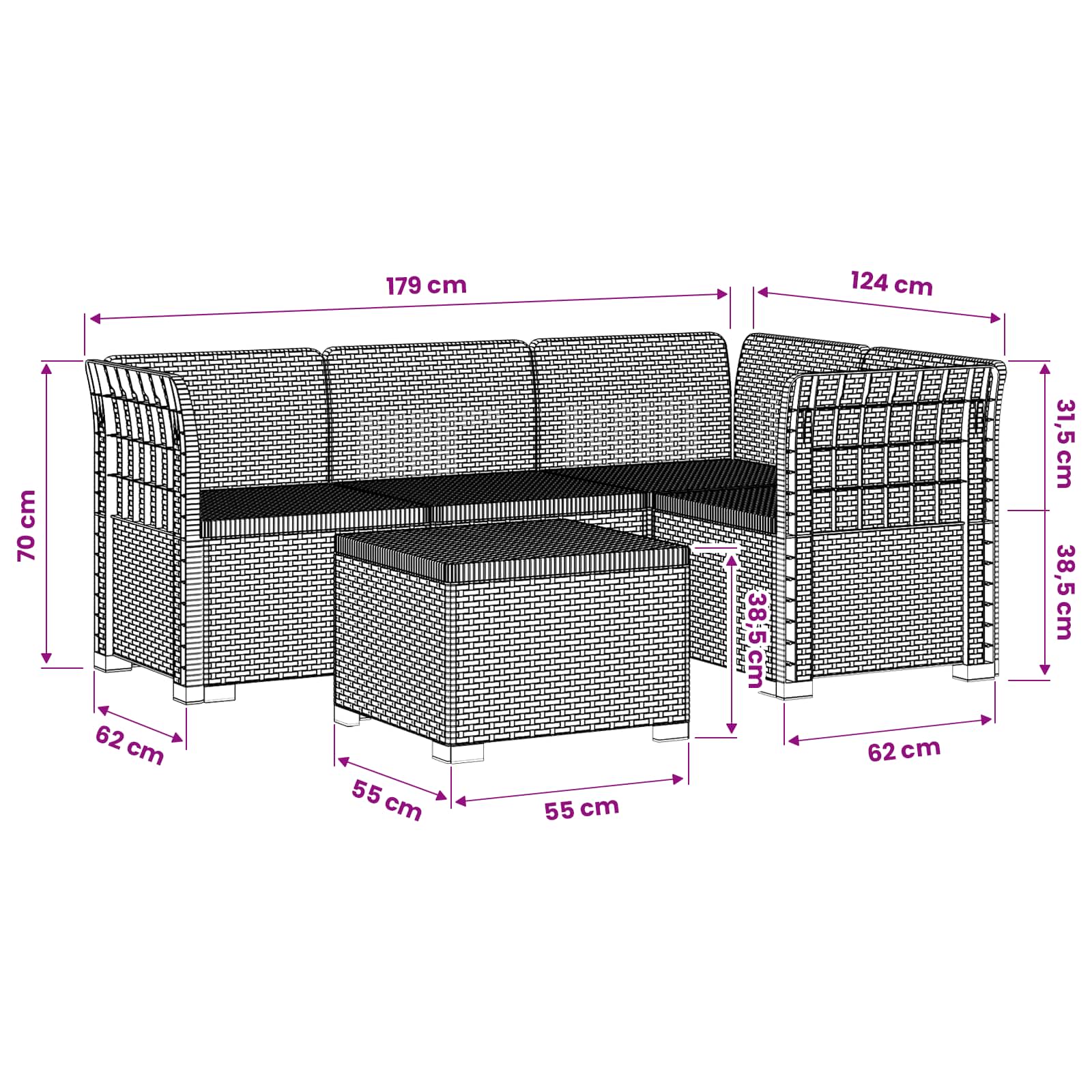 vidaXL Sofa ogrodowa dla 4 osób w stylu rattanowym PP jasnoszary