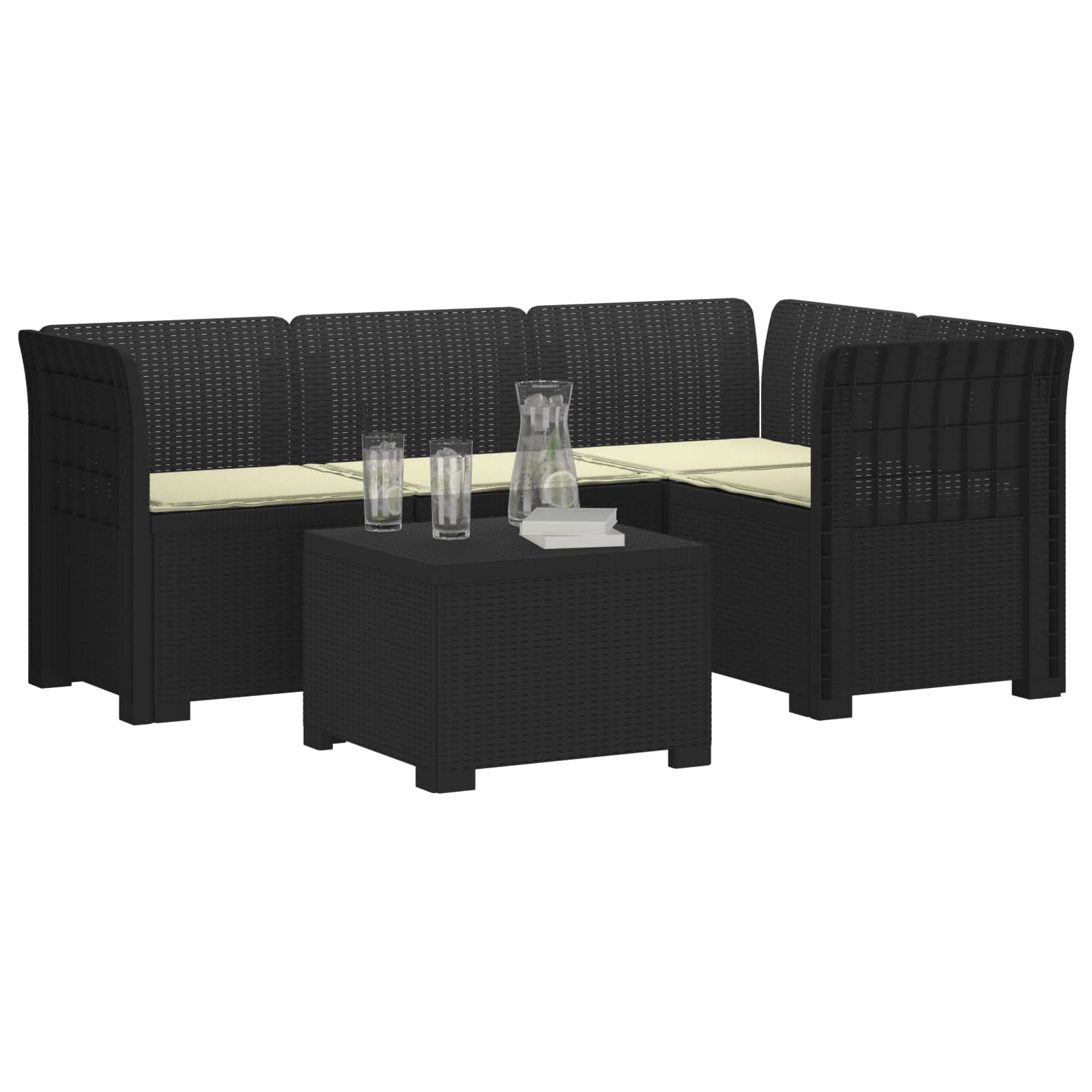 vidaXL Sofa ogrodowa dla 4 osób z poduszkami w stylu rattanowym PP