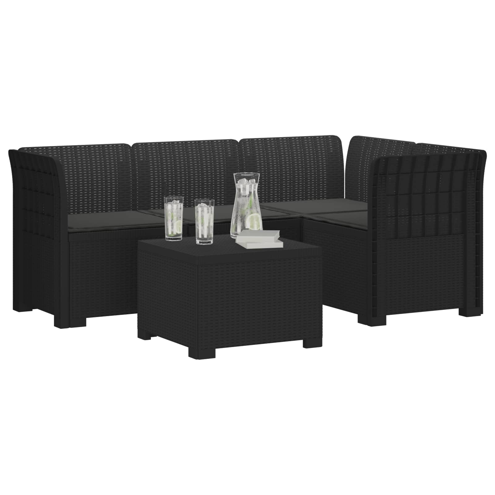 vidaXL Sofa ogrodowa dla 4 osób z poduszkami w stylu rattanowym PP