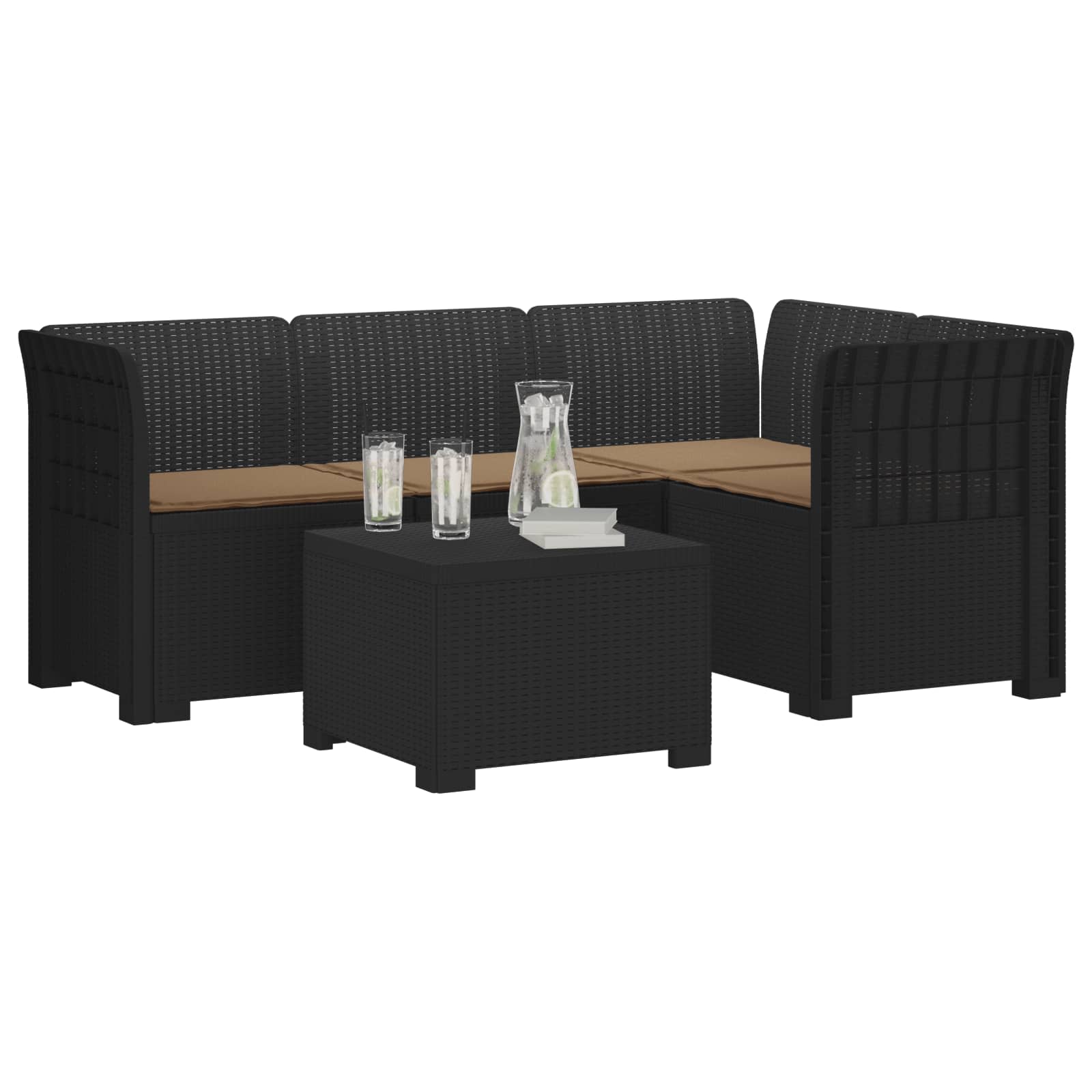 vidaXL Sofa ogrodowa dla 4 osób z poduszkami w stylu rattanowym PP