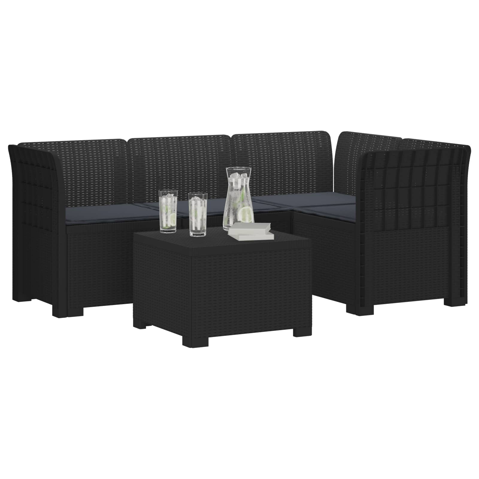 vidaXL Sofa ogrodowa dla 4 osób z poduszkami w stylu rattanowym PP