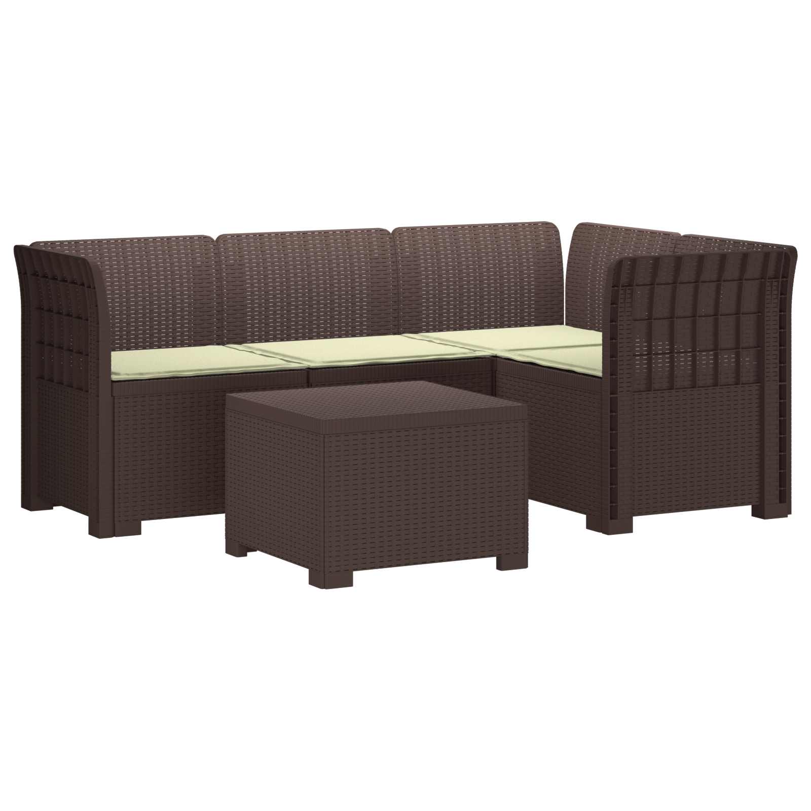vidaXL Sofa ogrodowa dla 4 osób z poduszkami w stylu rattanowym PP
