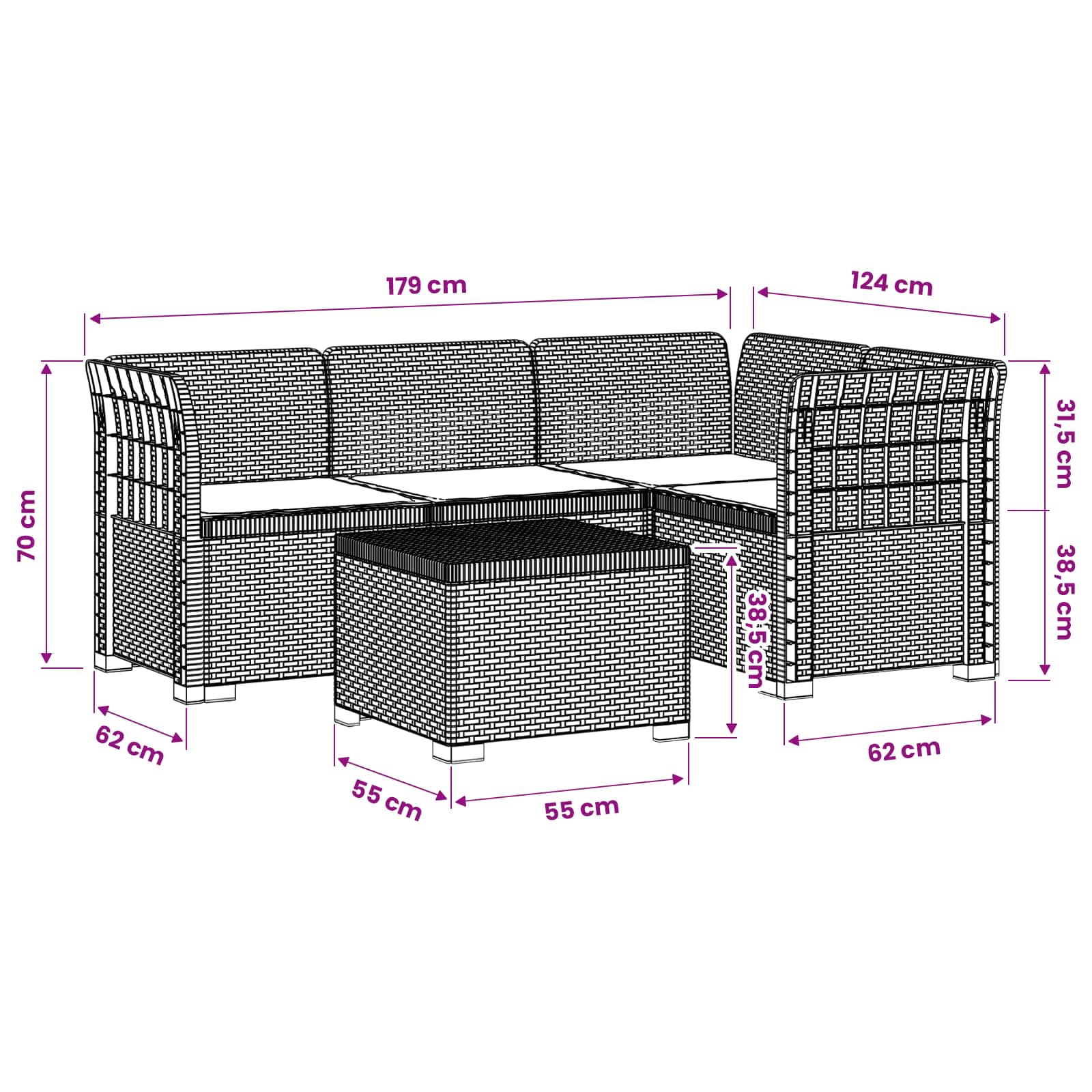 vidaXL Sofa ogrodowa dla 4 osób z poduszkami w stylu rattanowym PP