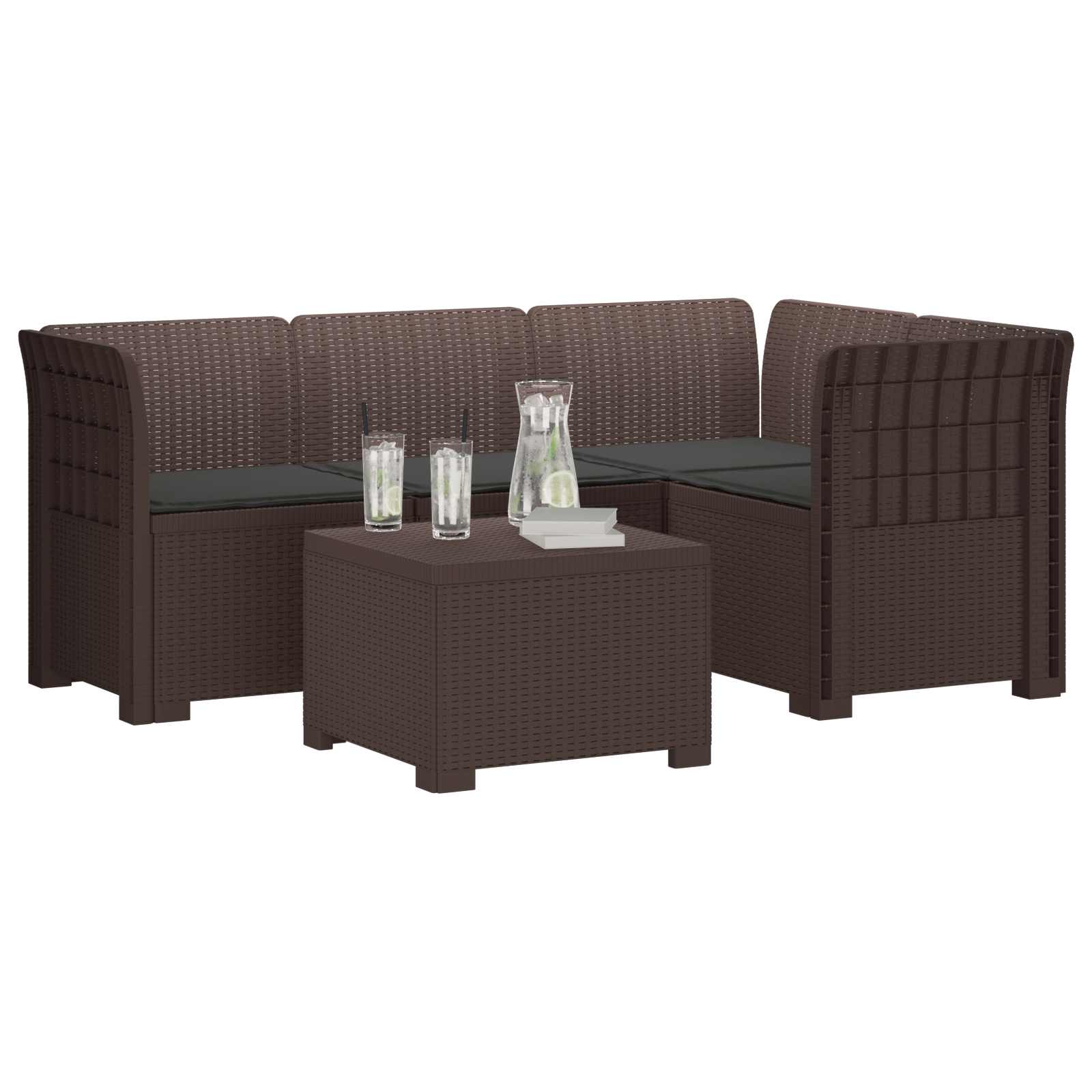 vidaXL Sofa ogrodowa dla 4 osób z poduszkami w stylu rattanowym PP