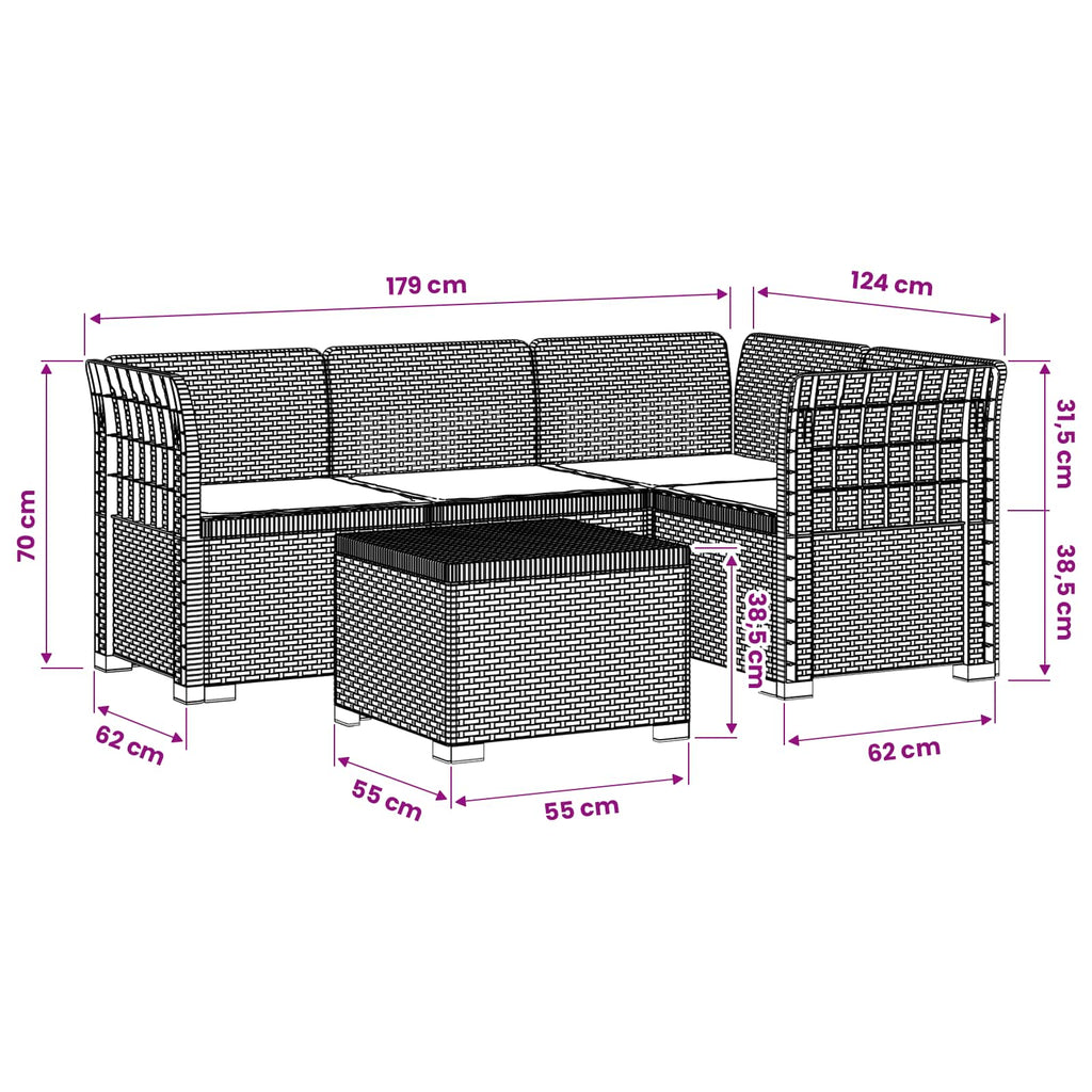 vidaXL Sofa ogrodowa dla 4 osób z poduszkami w stylu rattanowym PP