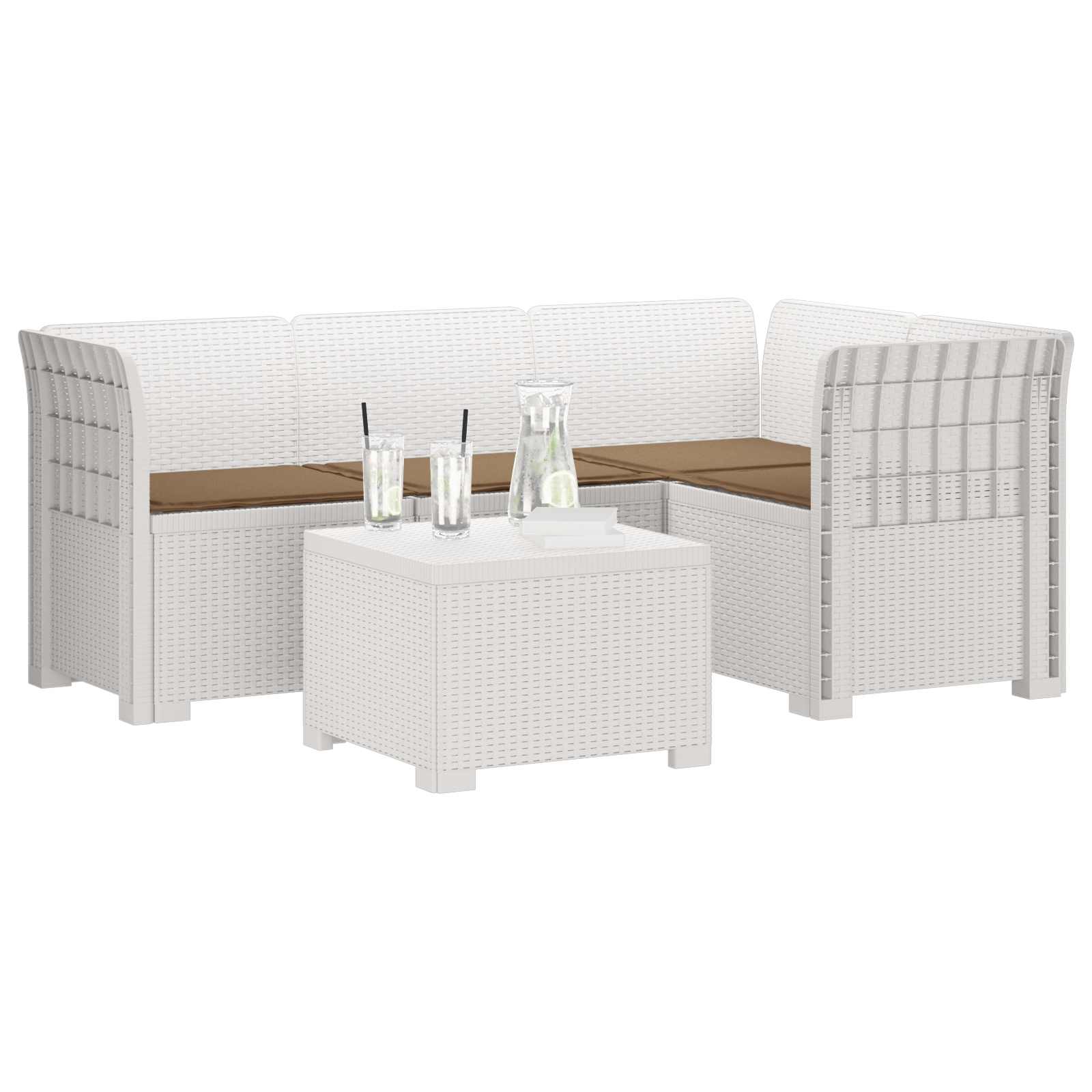 vidaXL Sofa ogrodowa dla 4 osób z poduszkami w stylu rattanowym PP