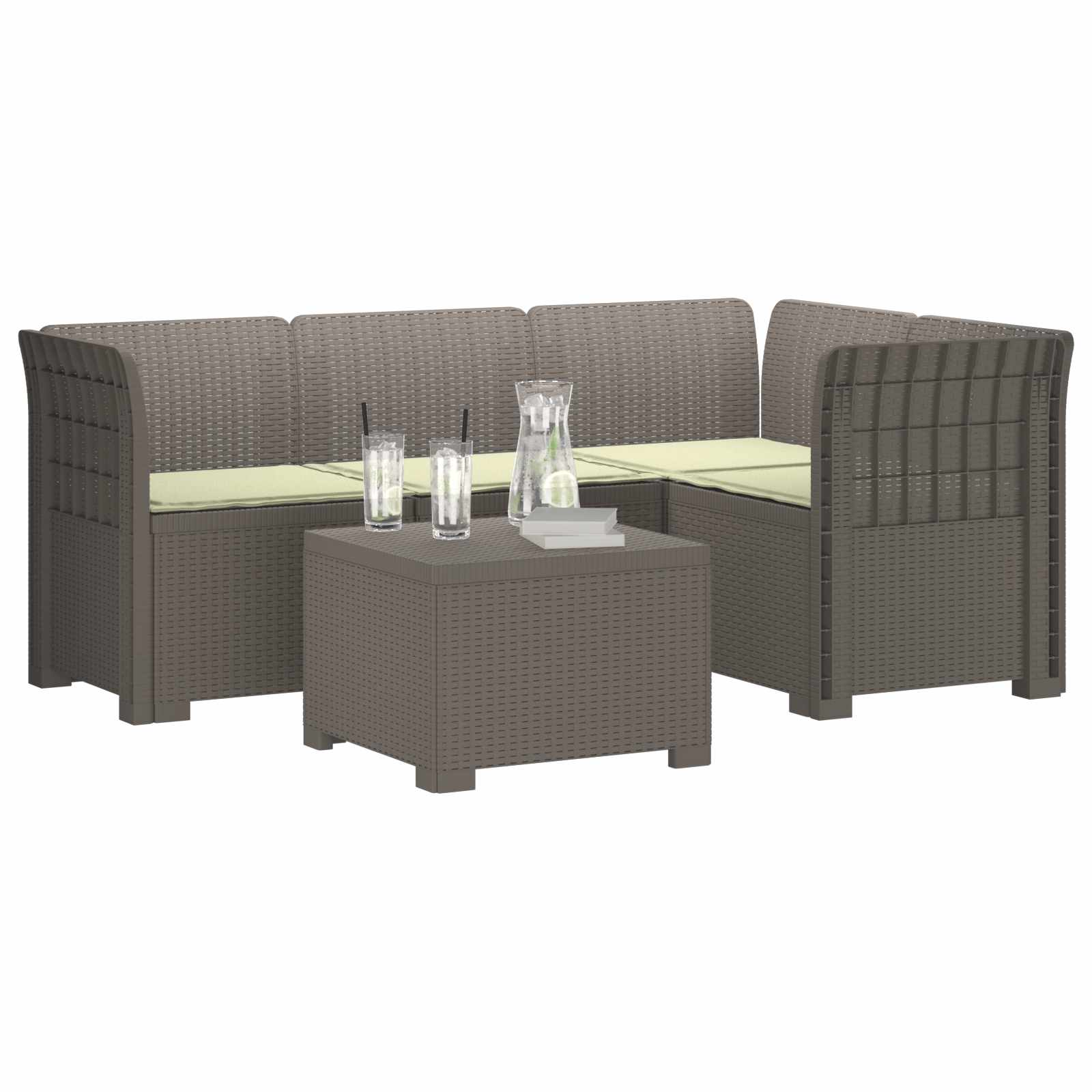 vidaXL Sofa ogrodowa dla 4 osób z poduszkami w stylu rattanowym PP