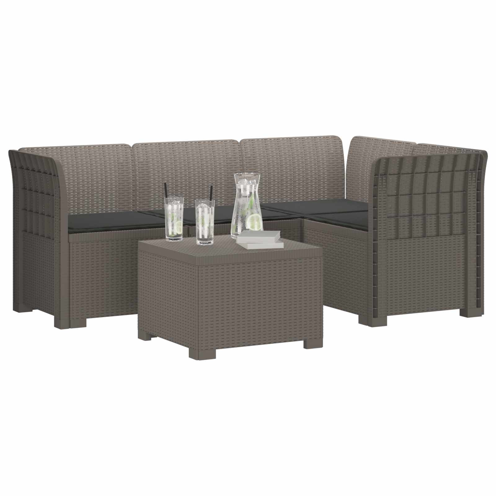 vidaXL Sofa ogrodowa dla 4 osób z poduszkami w stylu rattanowym PP