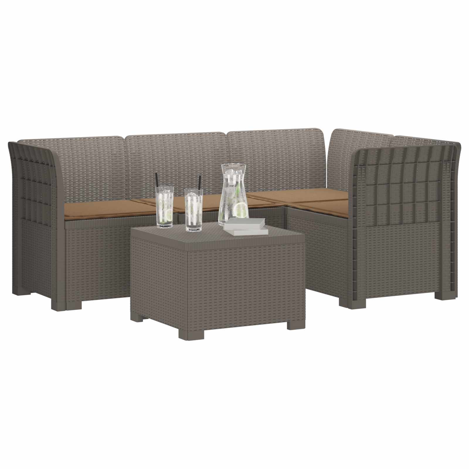 vidaXL Sofa ogrodowa dla 4 osób z poduszkami w stylu rattanowym PP