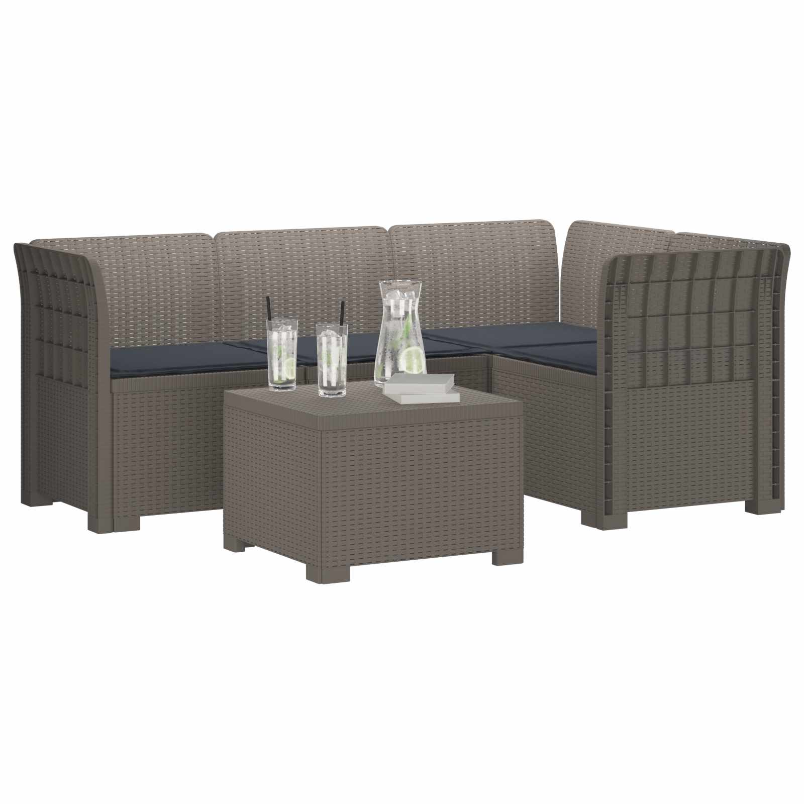 vidaXL Sofa ogrodowa dla 4 osób z poduszkami w stylu rattanowym PP