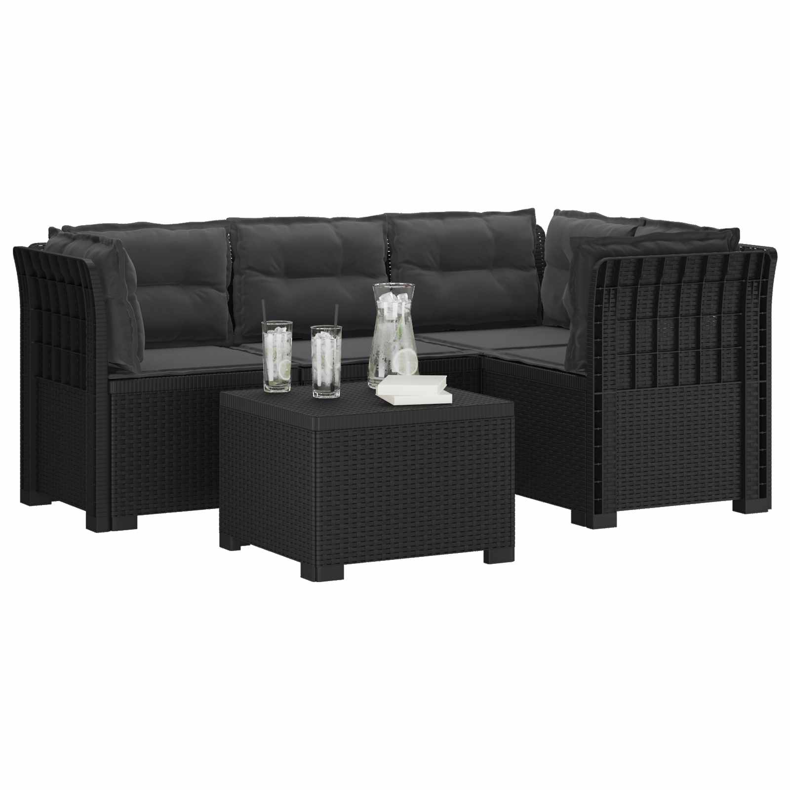 vidaXL Sofa ogrodowa dla 4 osób z poduszkami w stylu rattanowym PP