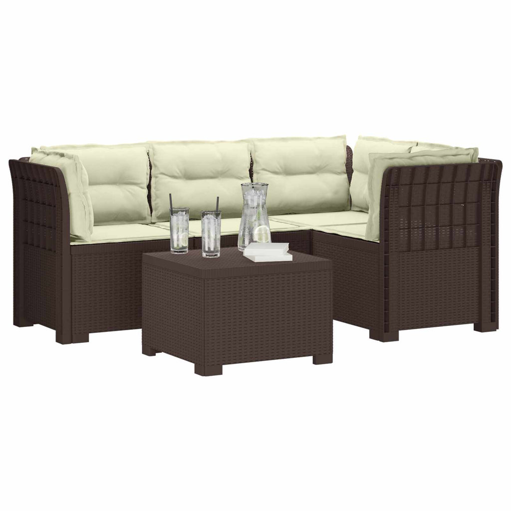 vidaXL Sofa ogrodowa dla 4 osób z poduszkami w stylu rattanowym PP