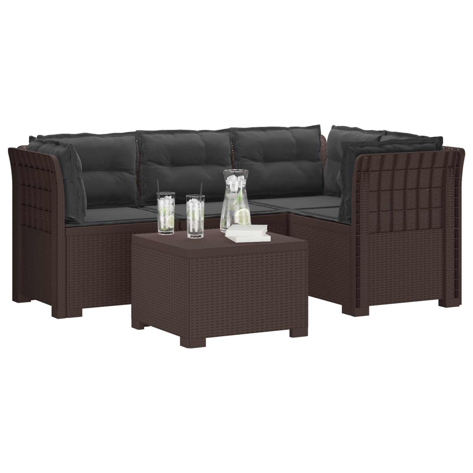 vidaXL Sofa ogrodowa dla 4 osób z poduszkami w stylu rattanowym PP
