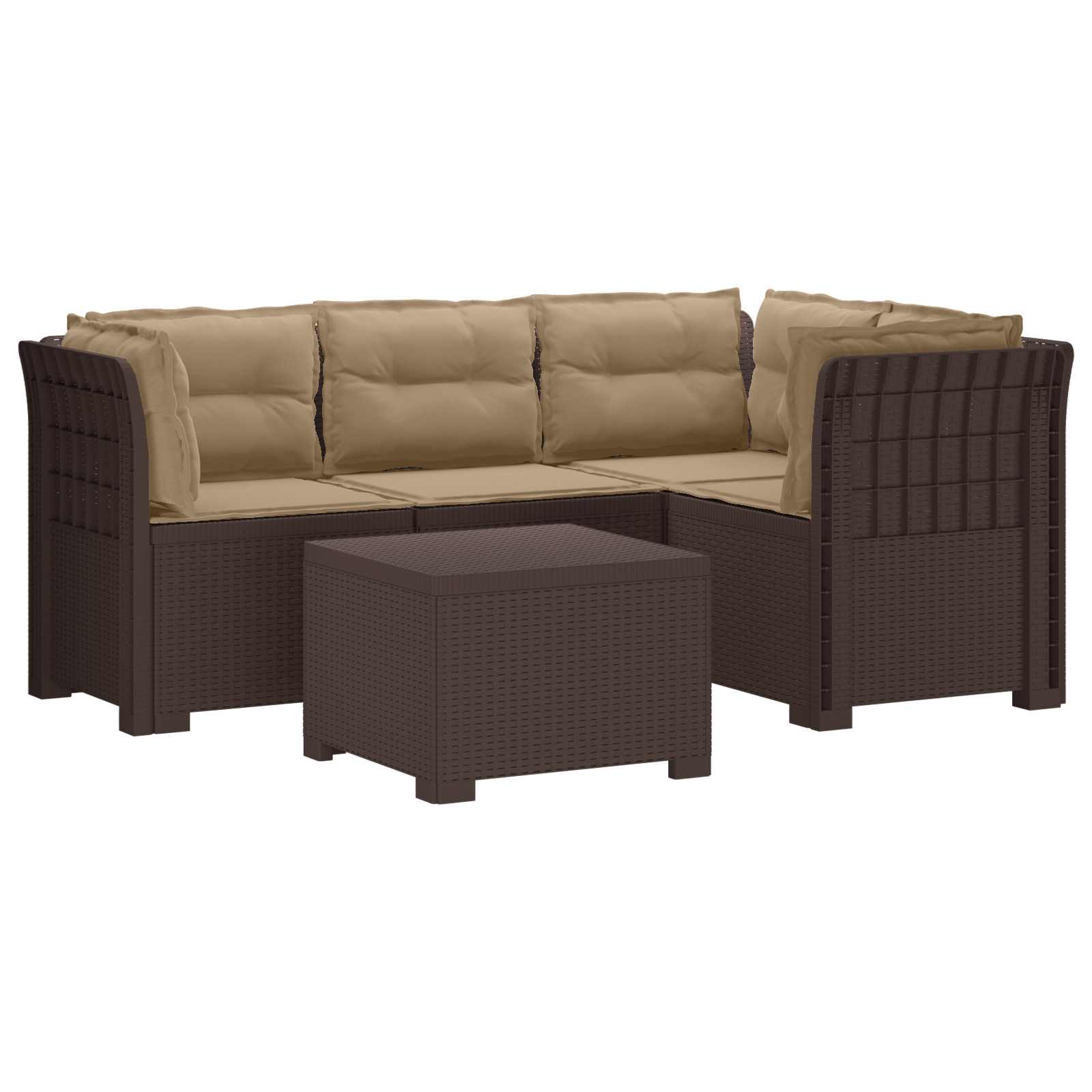 vidaXL Sofa ogrodowa dla 4 osób z poduszkami w stylu rattanowym PP