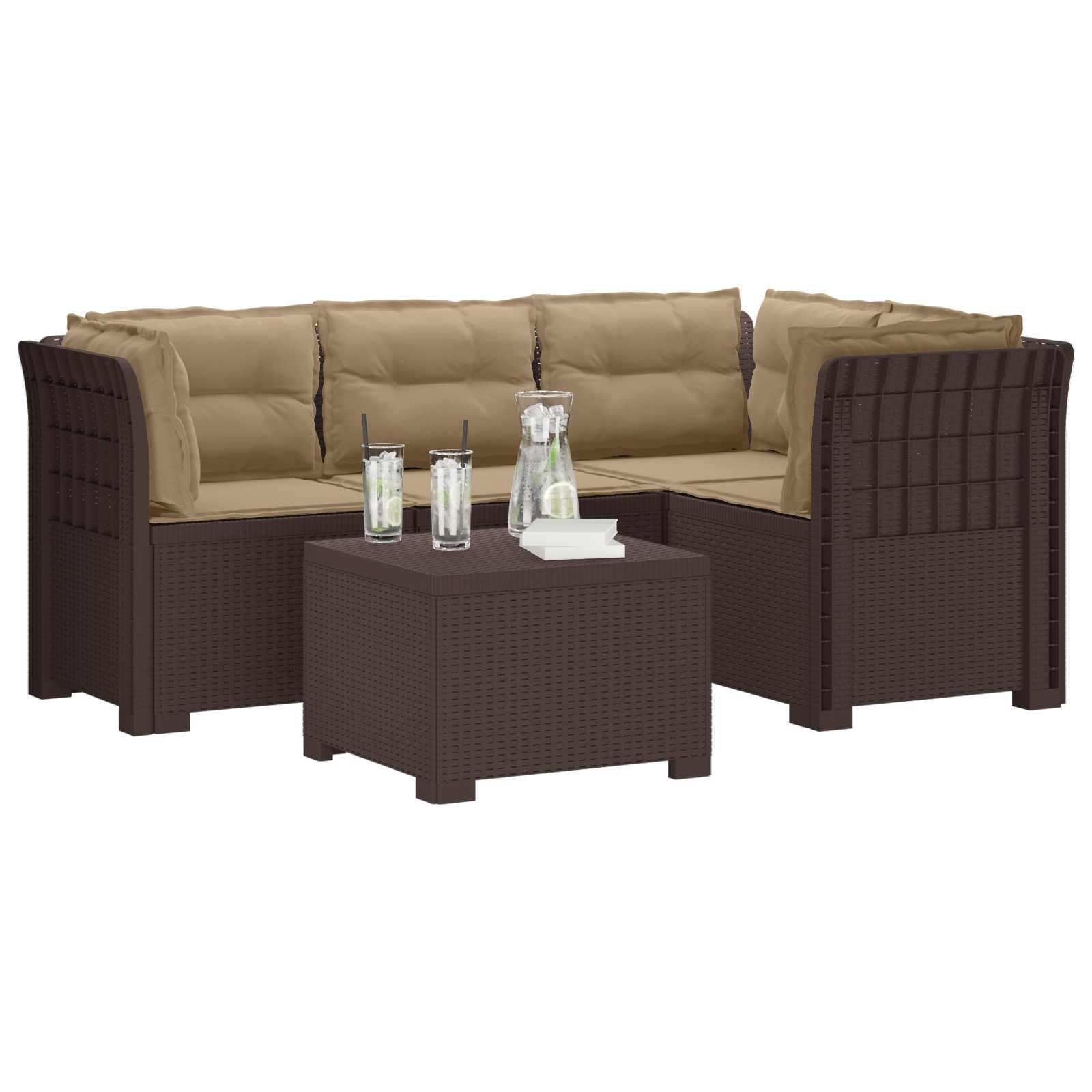vidaXL Sofa ogrodowa dla 4 osób z poduszkami w stylu rattanowym PP