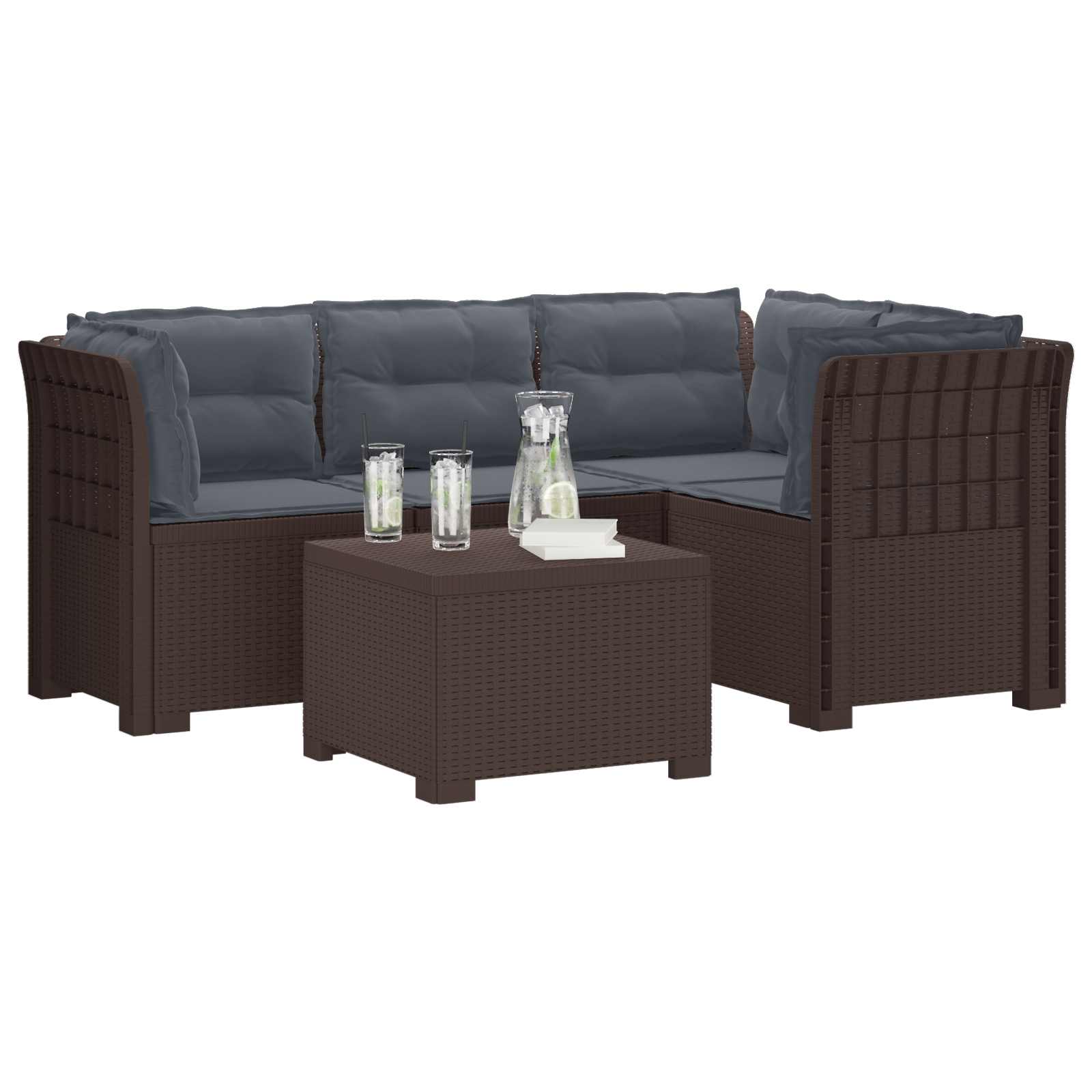 vidaXL Sofa ogrodowa dla 4 osób z poduszkami w stylu rattanowym PP
