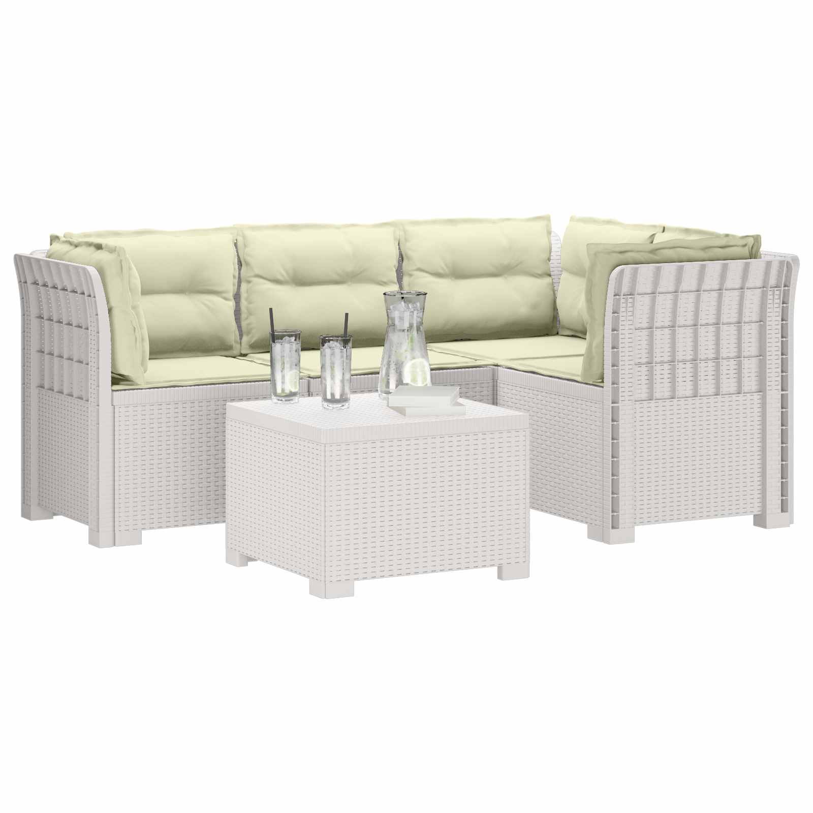 vidaXL Sofa ogrodowa dla 4 osób z poduszkami w stylu rattanowym PP