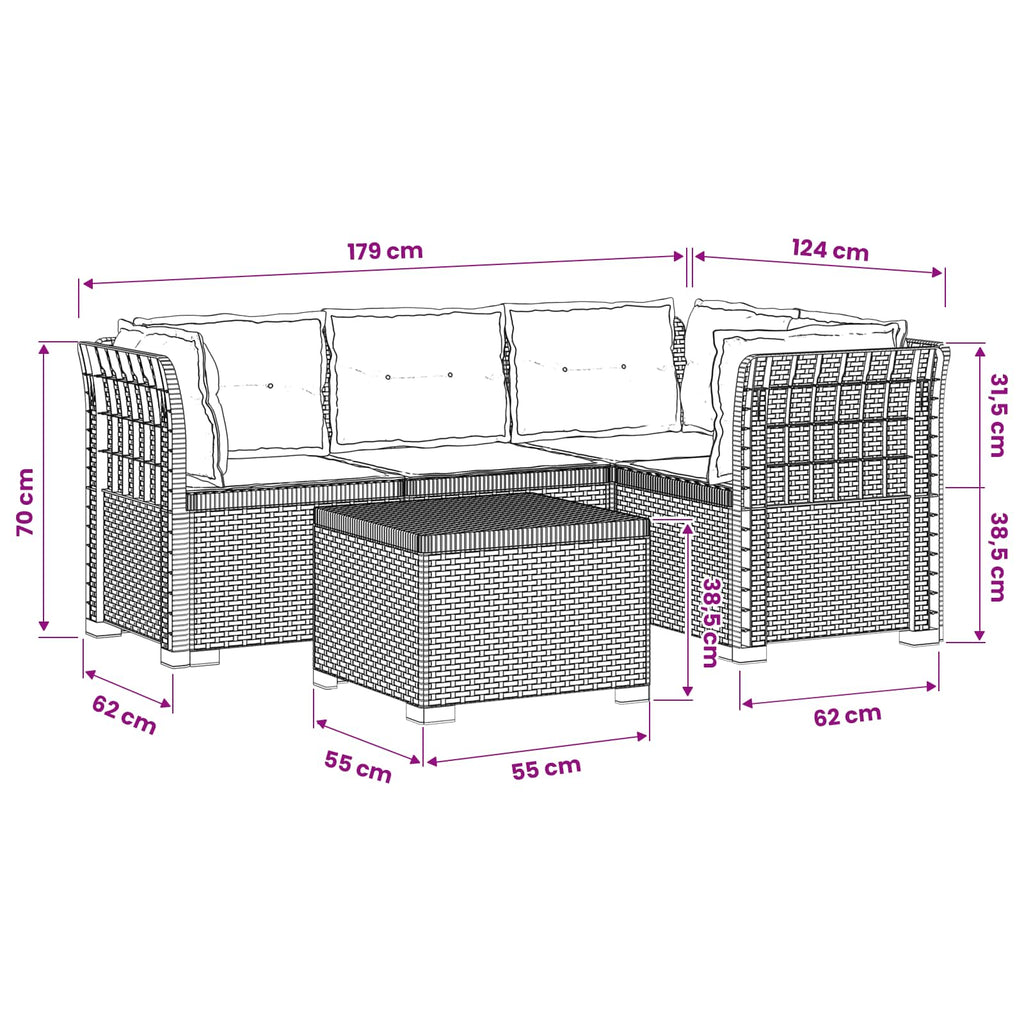 vidaXL Sofa ogrodowa dla 4 osób z poduszkami w stylu rattanowym PP