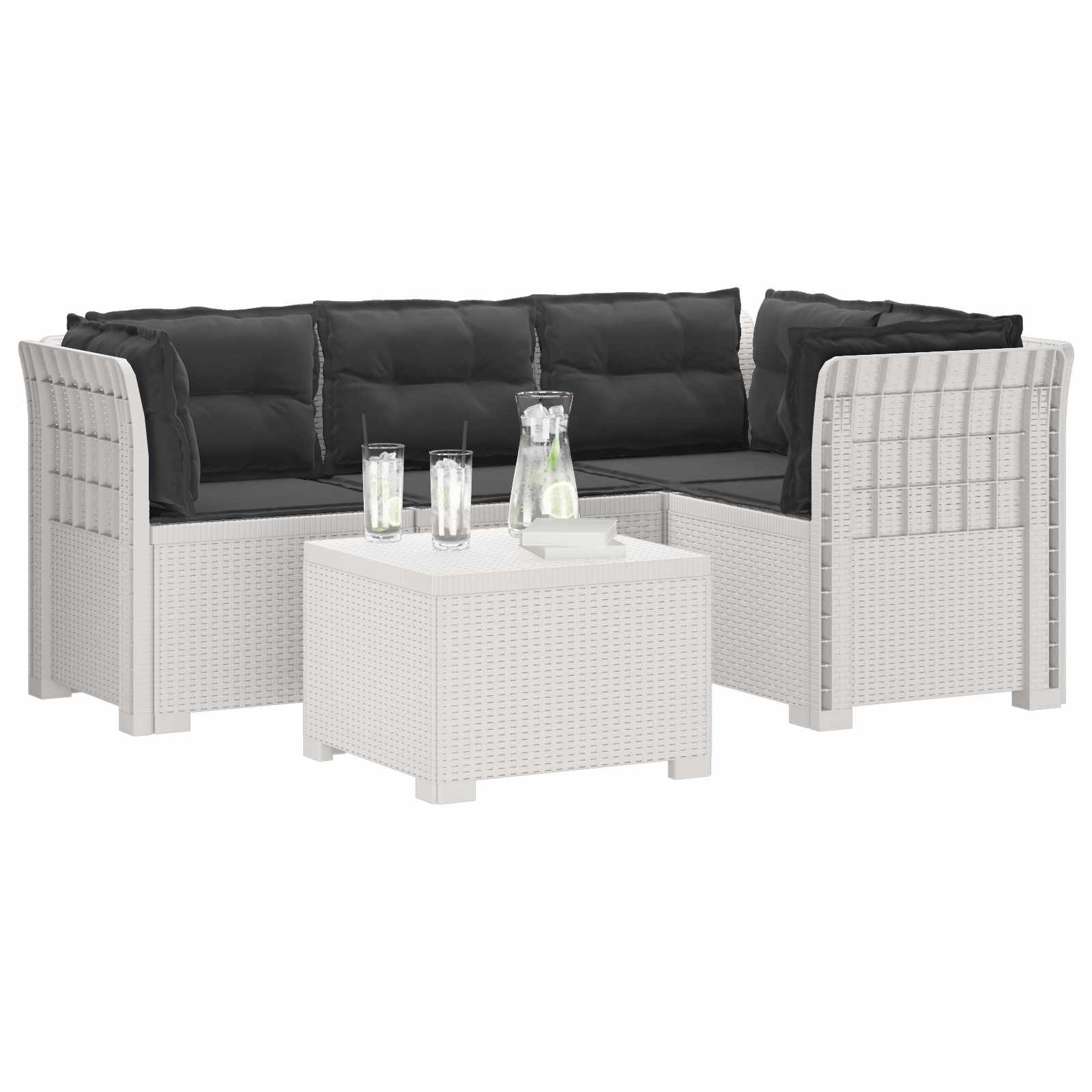 vidaXL Sofa ogrodowa dla 4 osób z poduszkami w stylu rattanowym PP