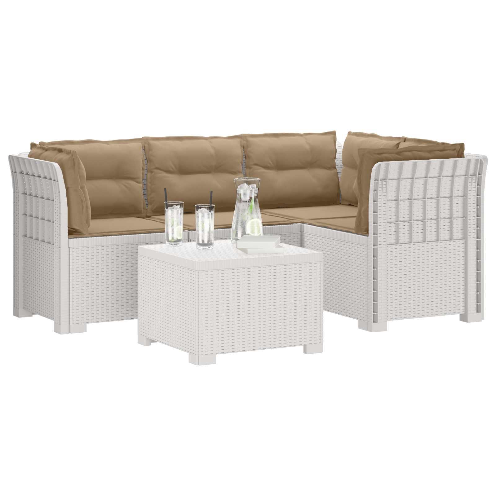 vidaXL Sofa ogrodowa dla 4 osób z poduszkami w stylu rattanowym PP