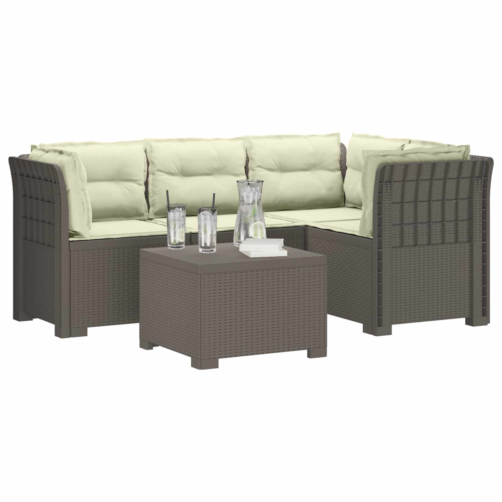 vidaXL Sofa ogrodowa dla 4 osób z poduszkami w stylu rattanowym PP