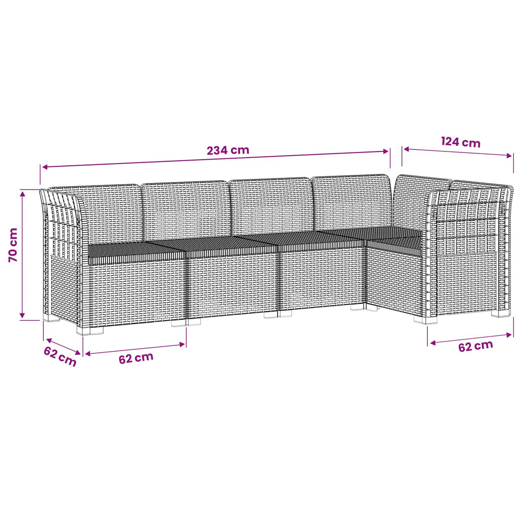 vidaXL 5-osobowa sofa ogrodowa w stylu rattanowym PP brązowy