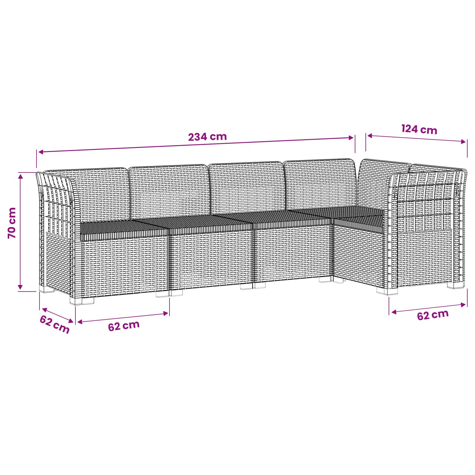 vidaXL 5-osobowa sofa ogrodowa w stylu rattanowym PP Biały